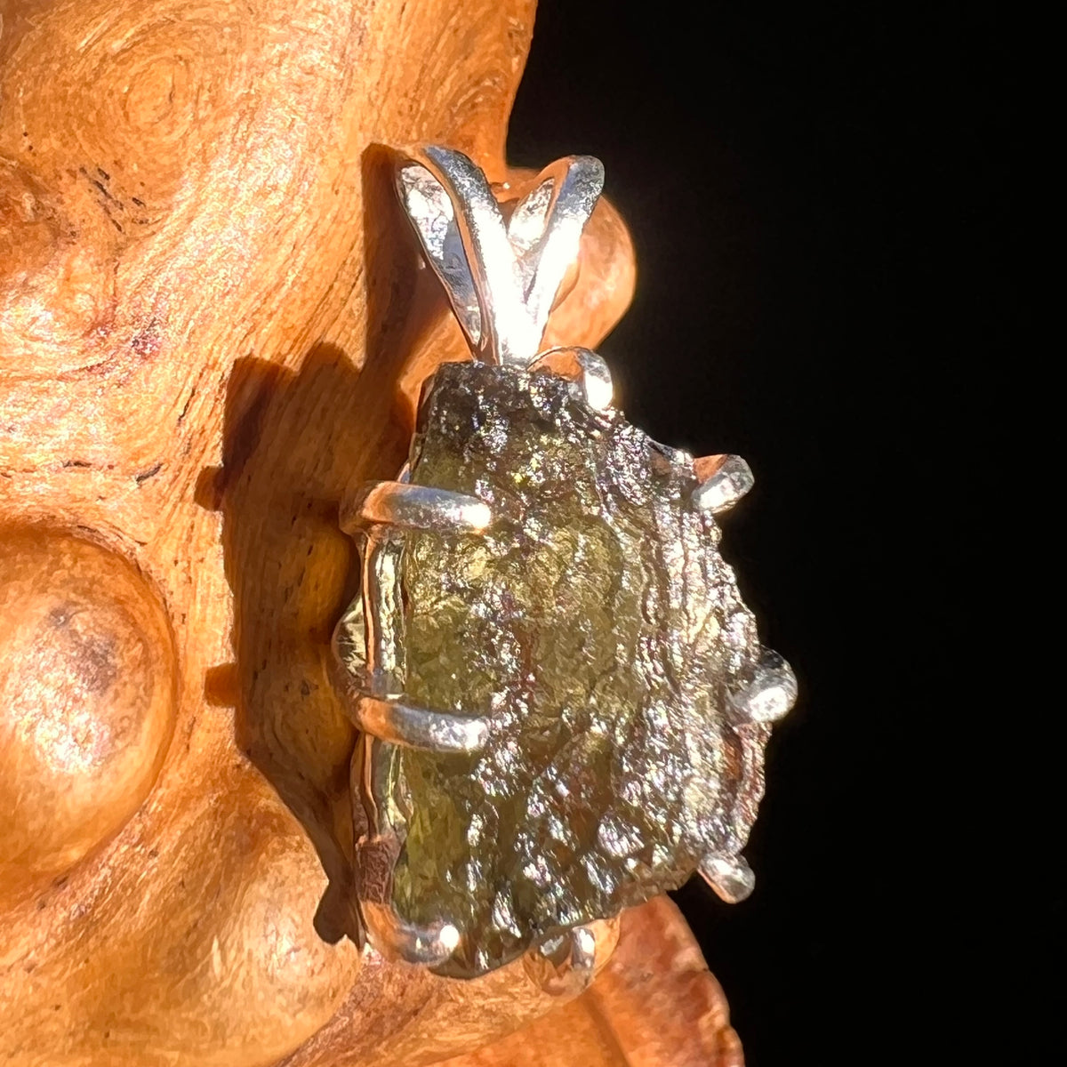 Raw Moldavite Pendant Sterling Silver #7488-Moldavite Life