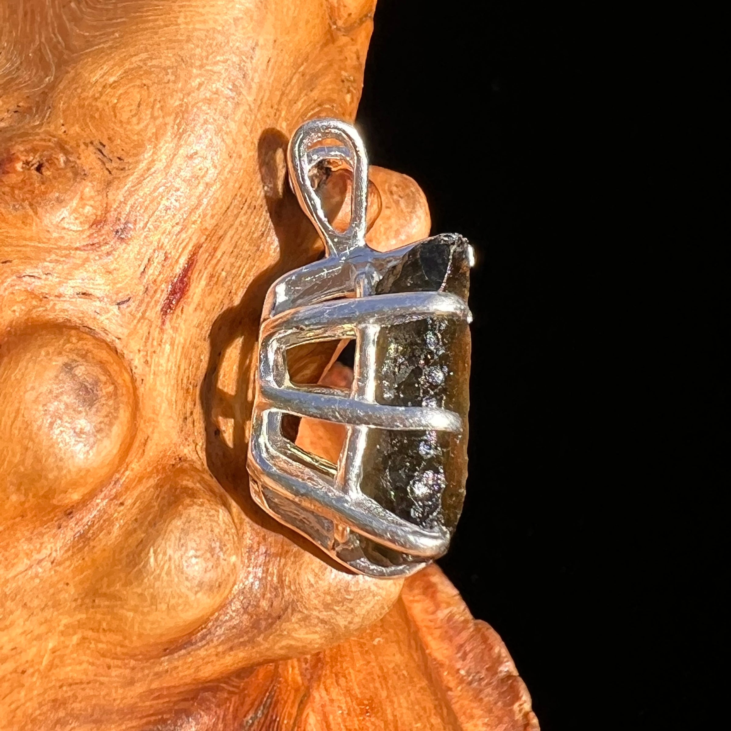 Raw Moldavite Pendant Sterling Silver #7488-Moldavite Life