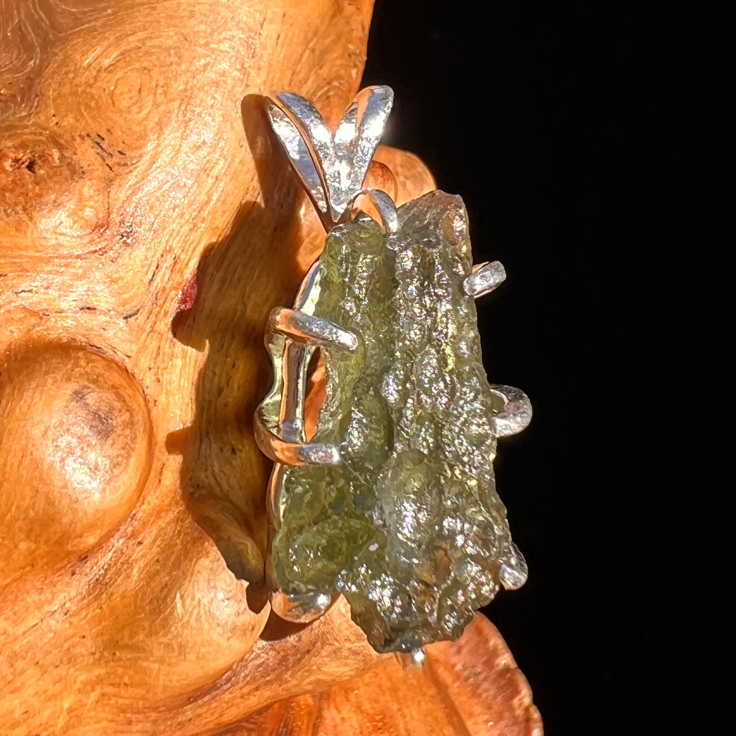 Raw Moldavite Pendant Sterling Silver #7489-Moldavite Life