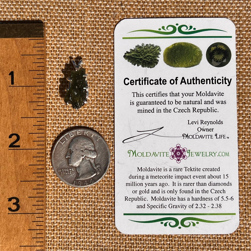 Raw Moldavite Pendant Sterling Silver #7489-Moldavite Life