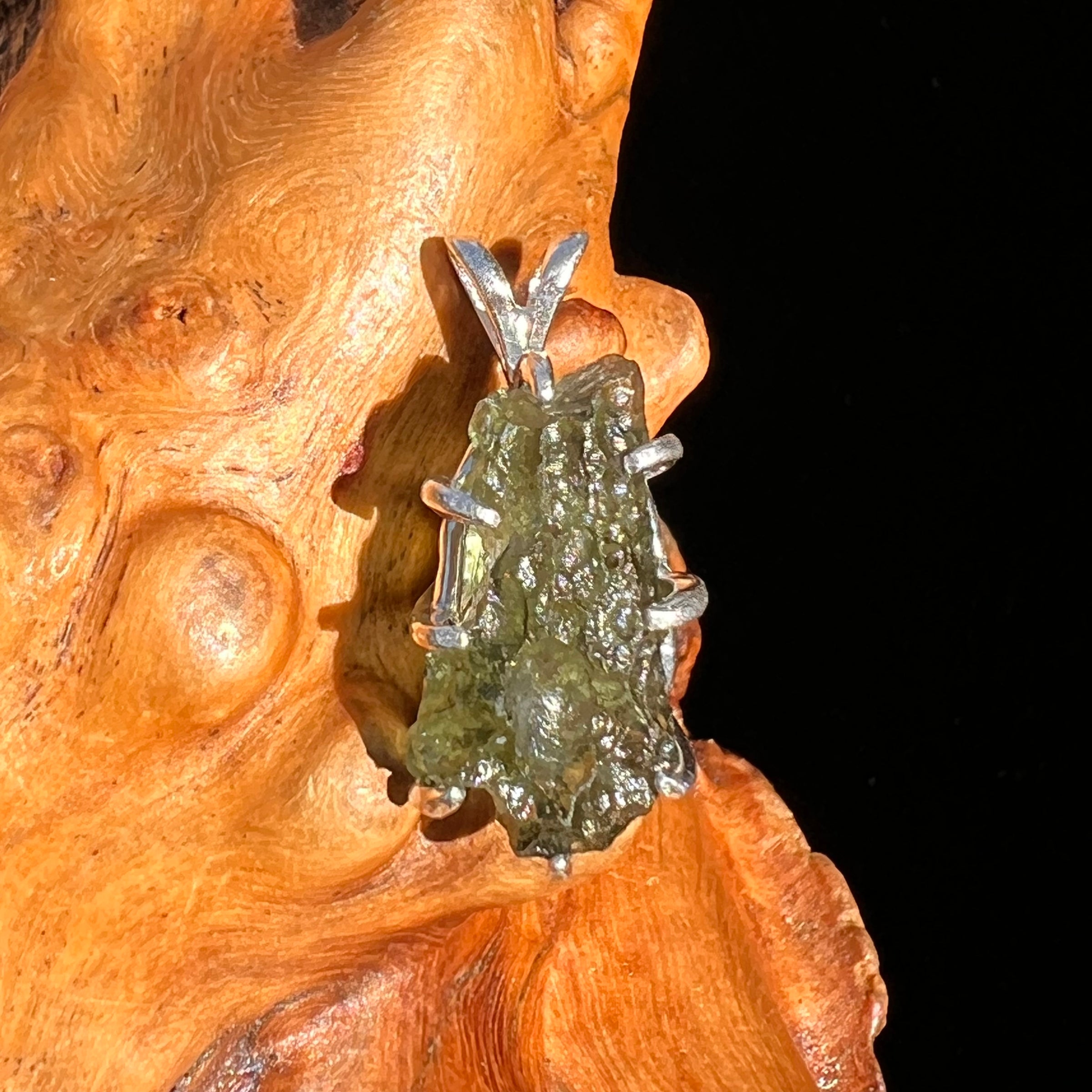 Raw Moldavite Pendant Sterling Silver #7489-Moldavite Life