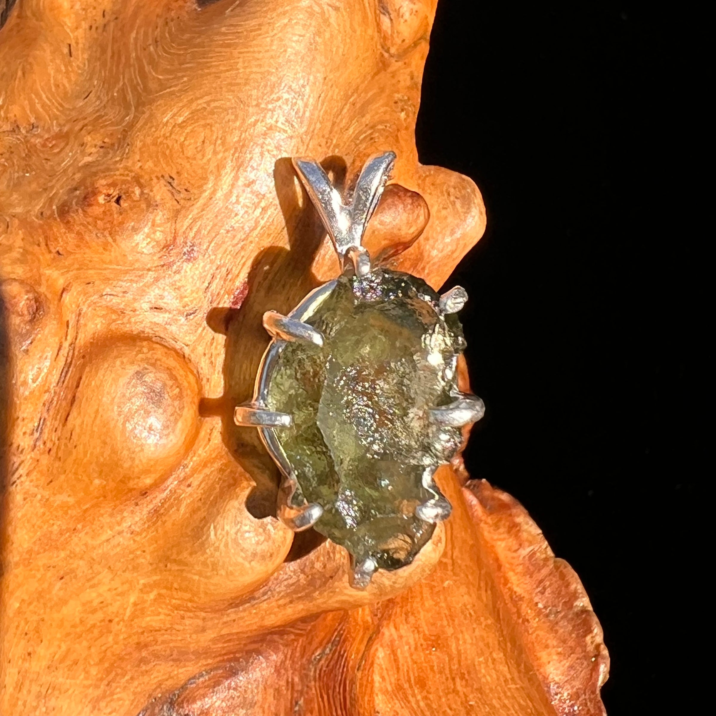 Raw Moldavite Pendant Sterling Silver #7490-Moldavite Life