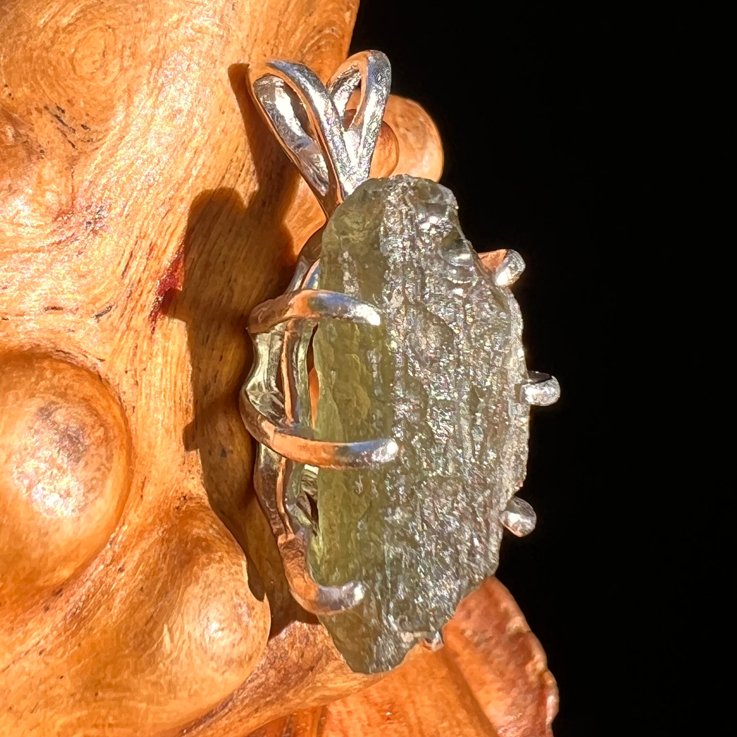 Raw Moldavite Pendant Sterling Silver #7491-Moldavite Life