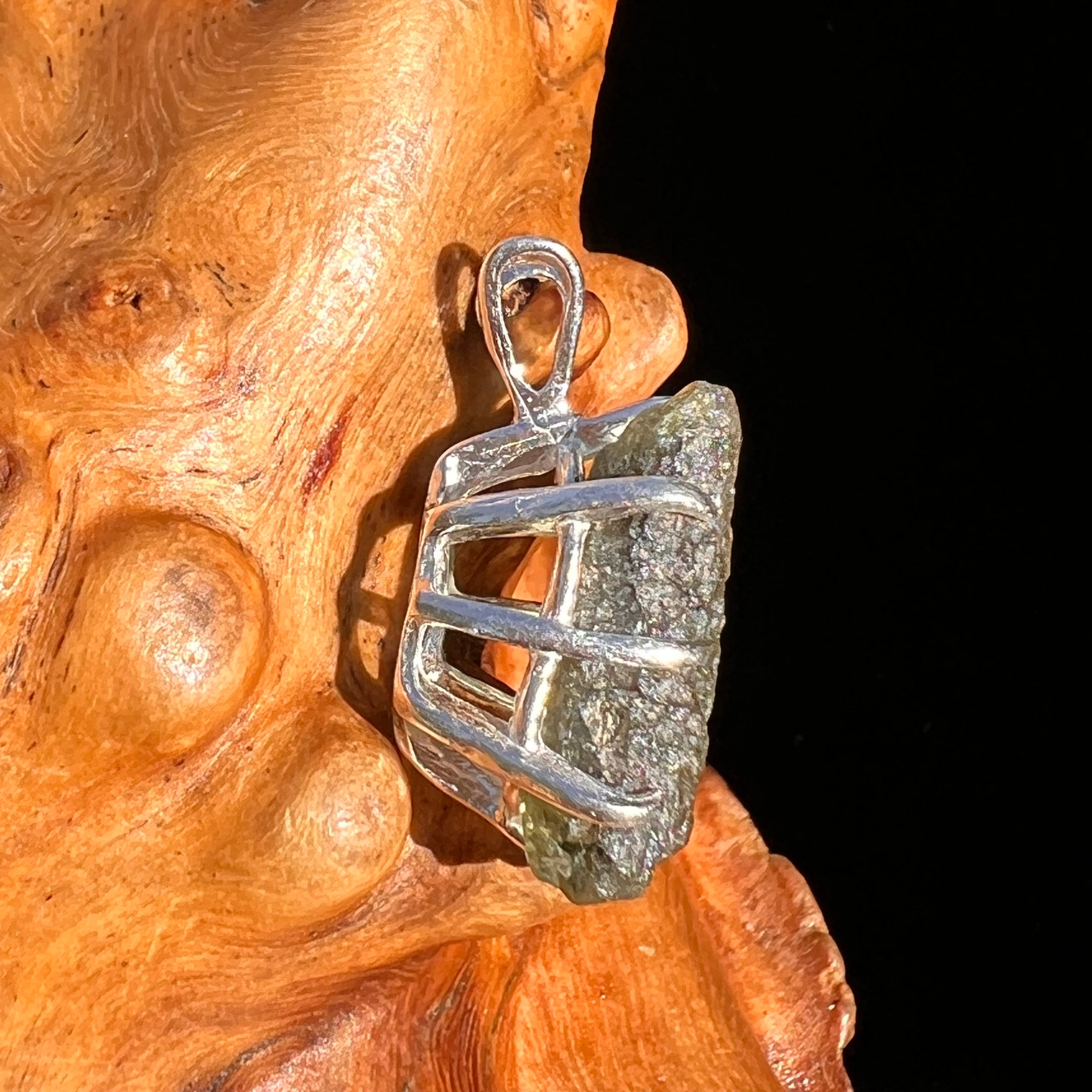 Raw Moldavite Pendant Sterling Silver #7491-Moldavite Life