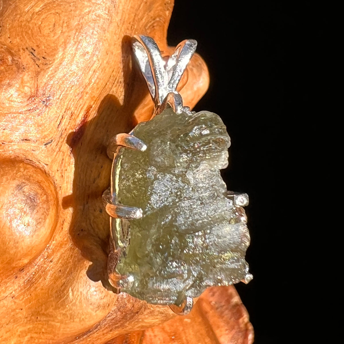Raw Moldavite Pendant Sterling Silver #7492-Moldavite Life