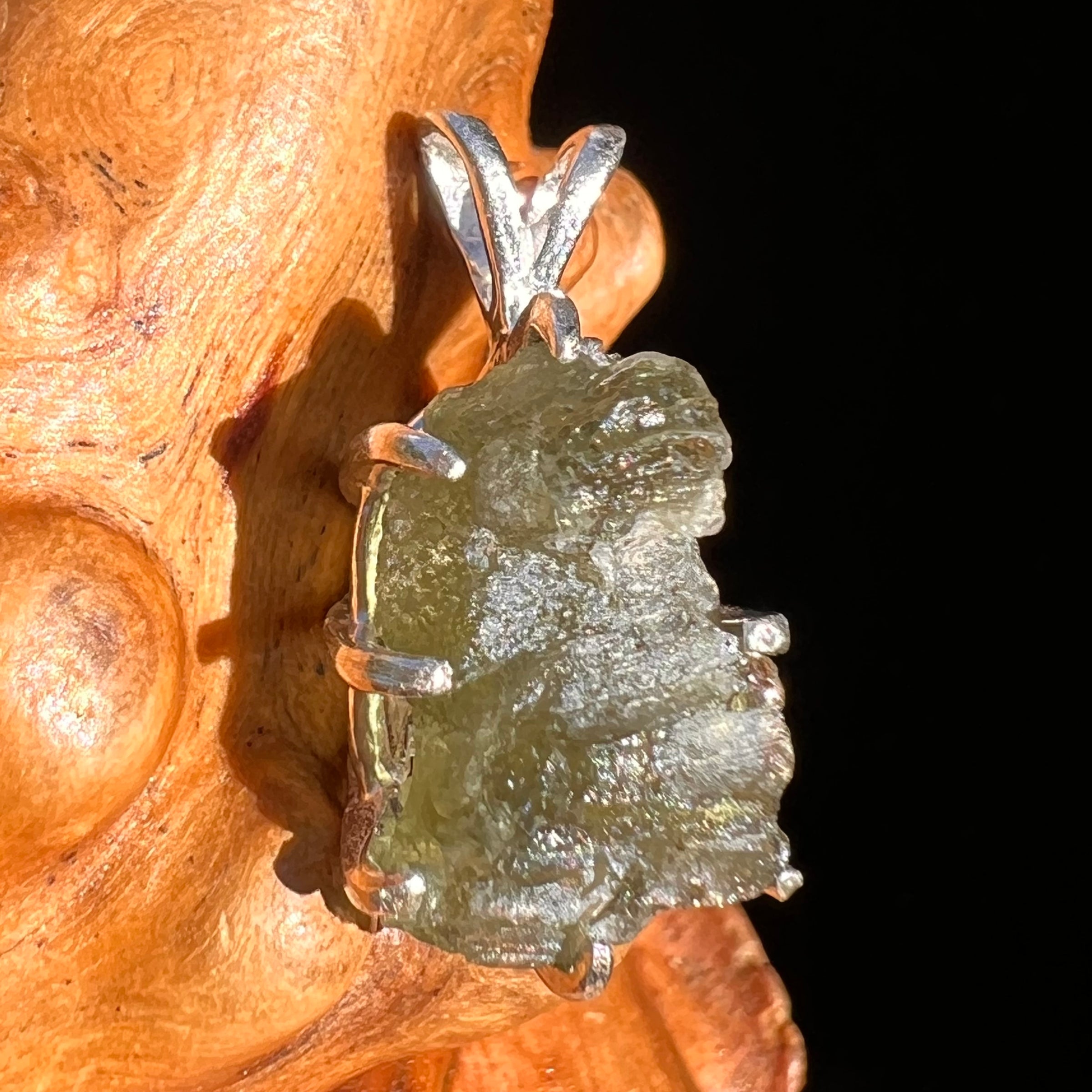 Raw Moldavite Pendant Sterling Silver #7492-Moldavite Life