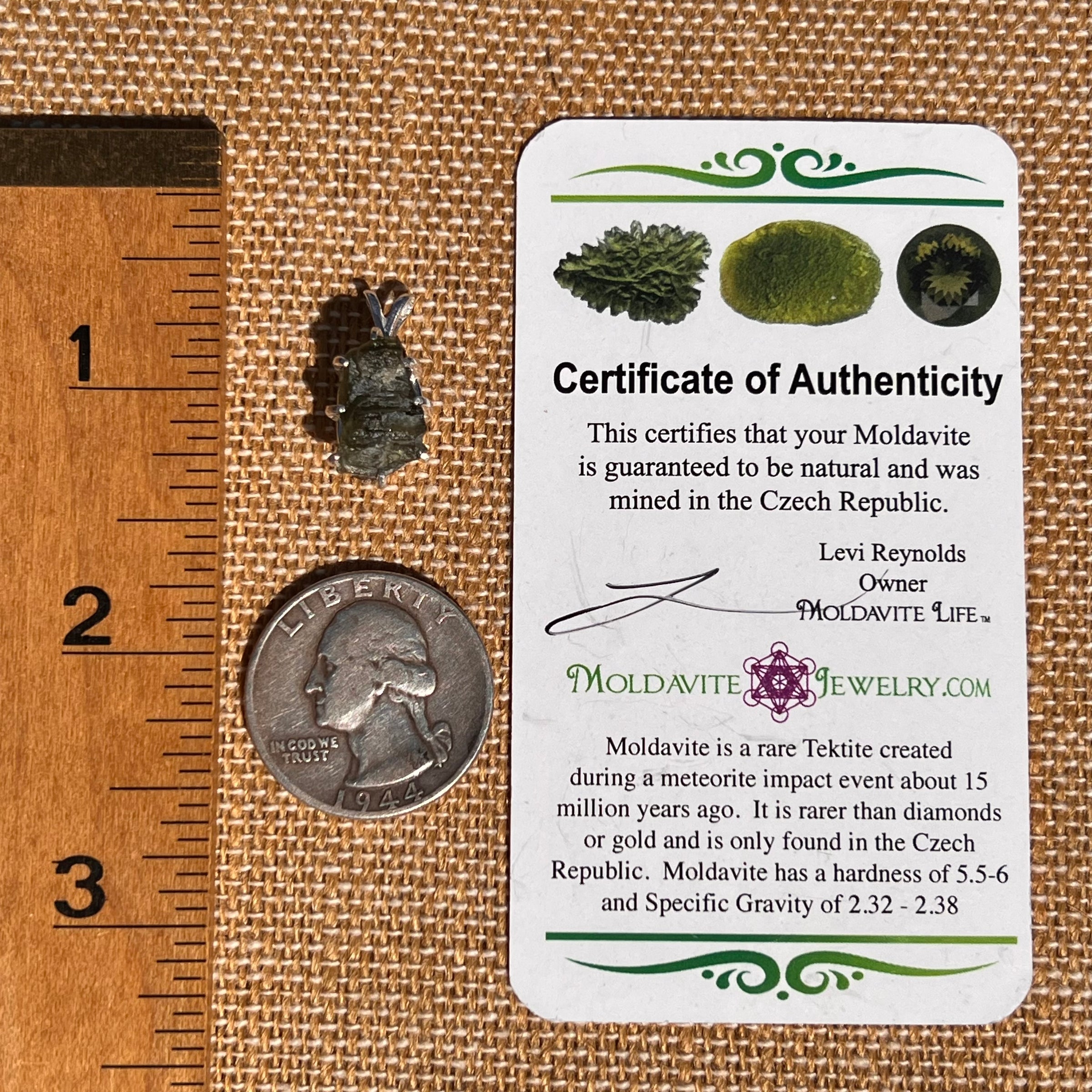 Raw Moldavite Pendant Sterling Silver #7492-Moldavite Life