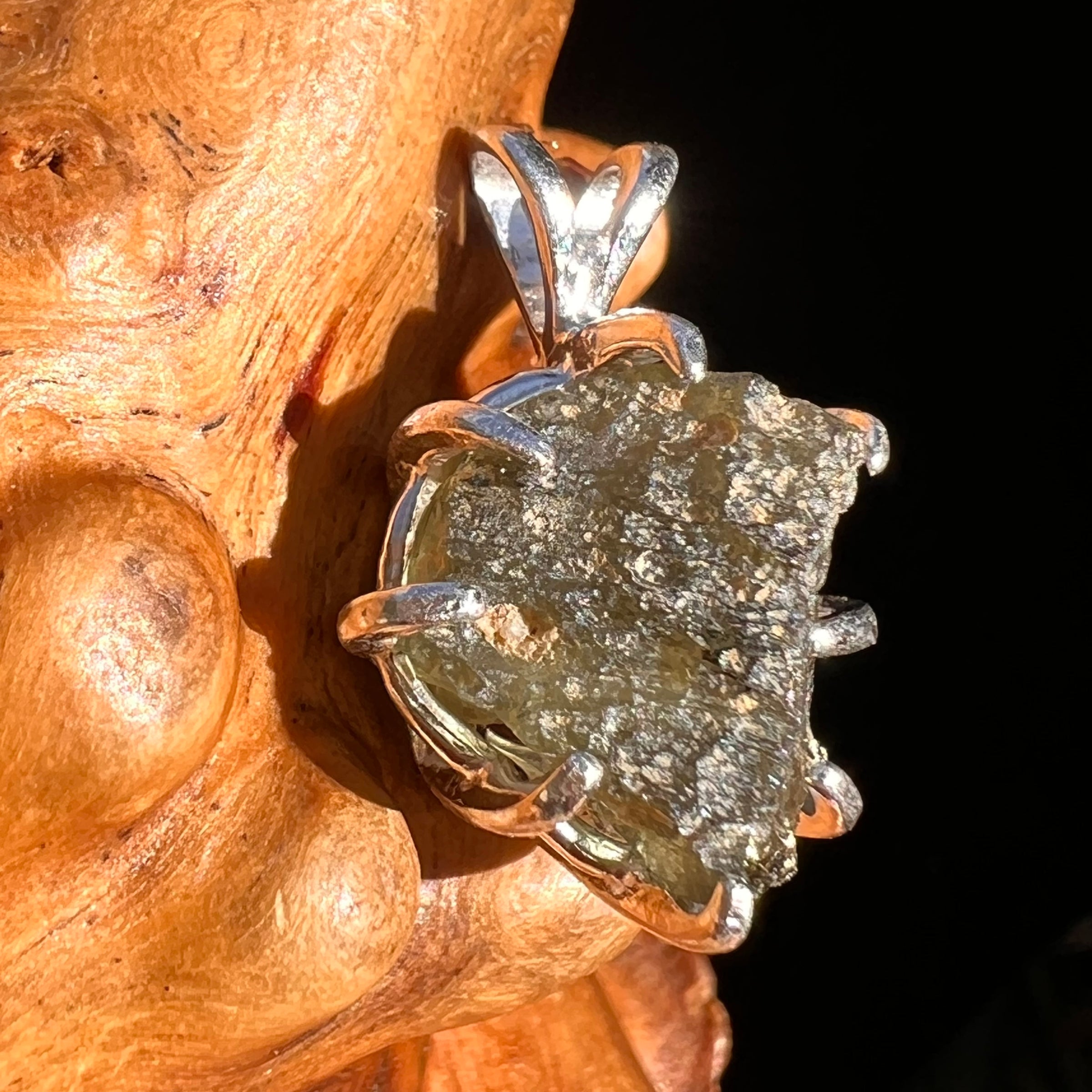 Raw Moldavite Pendant Sterling Silver #7494-Moldavite Life