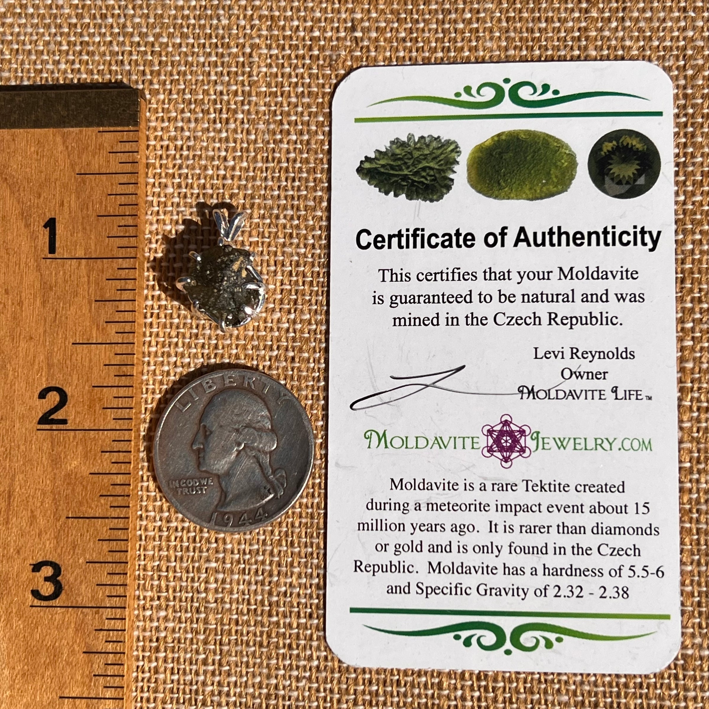 Raw Moldavite Pendant Sterling Silver #7494-Moldavite Life