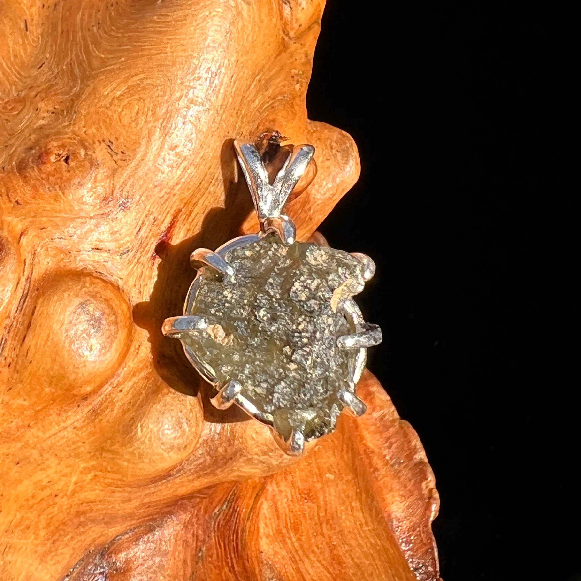 Raw Moldavite Pendant Sterling Silver #7494-Moldavite Life