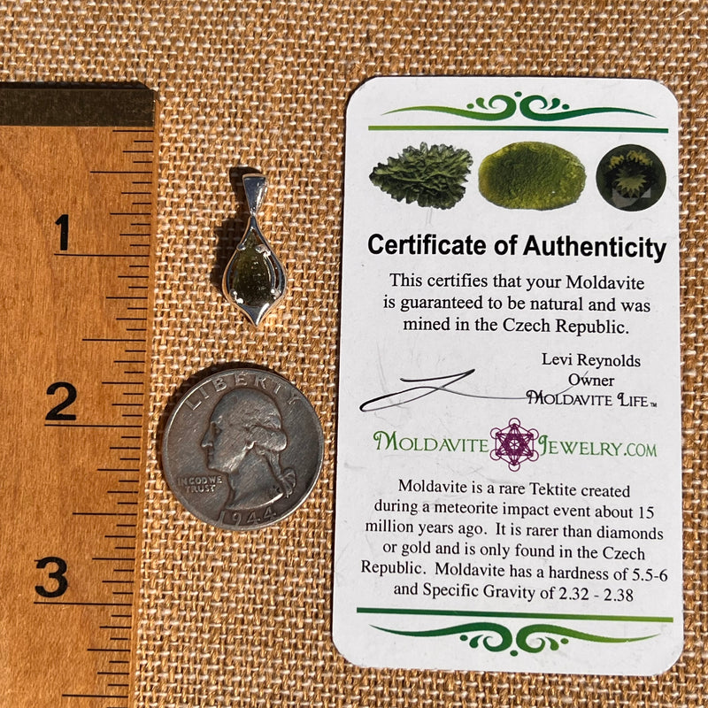 Raw Moldavite Pendant Sterling Silver #7495-Moldavite Life