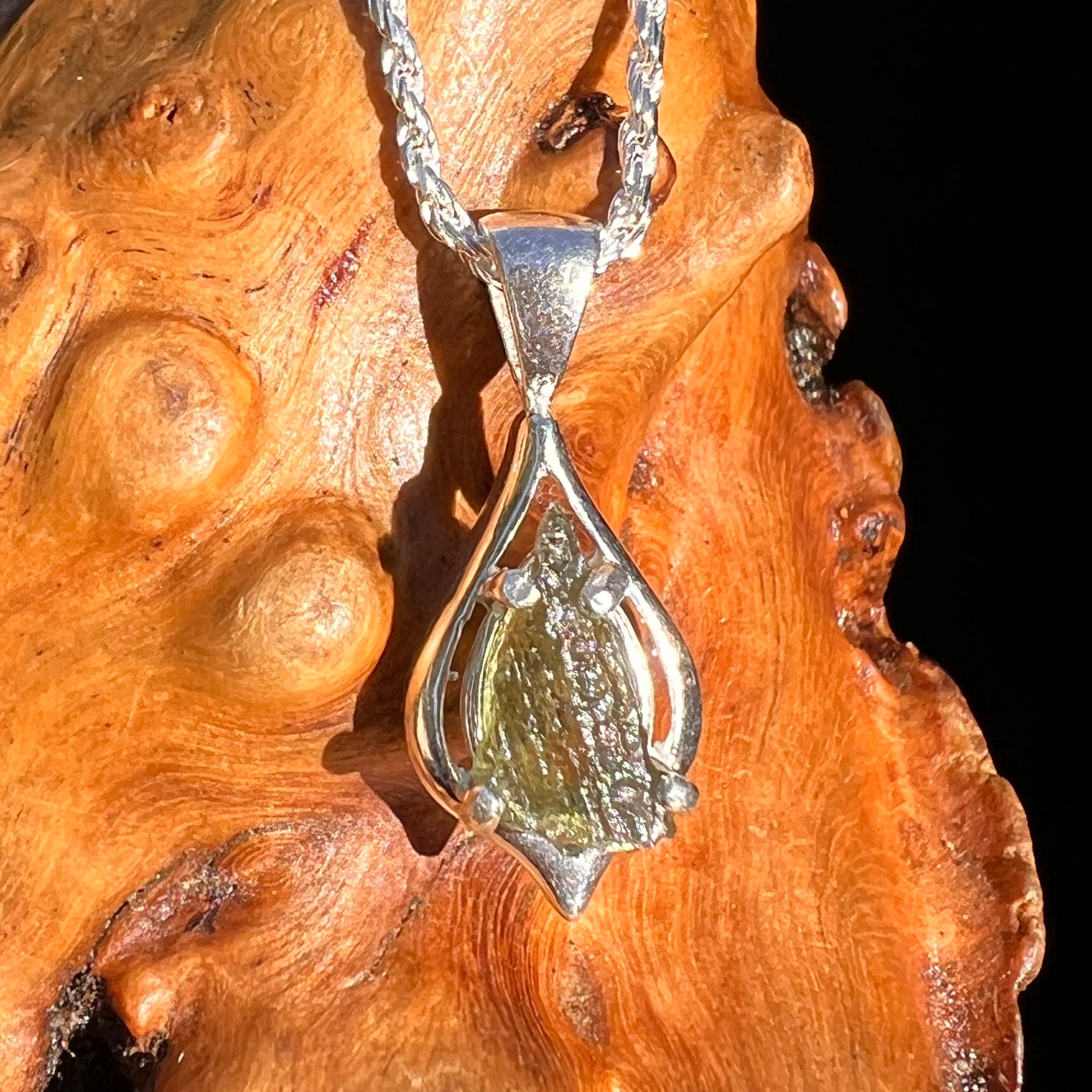 Raw Moldavite Pendant Sterling Silver #7495-Moldavite Life