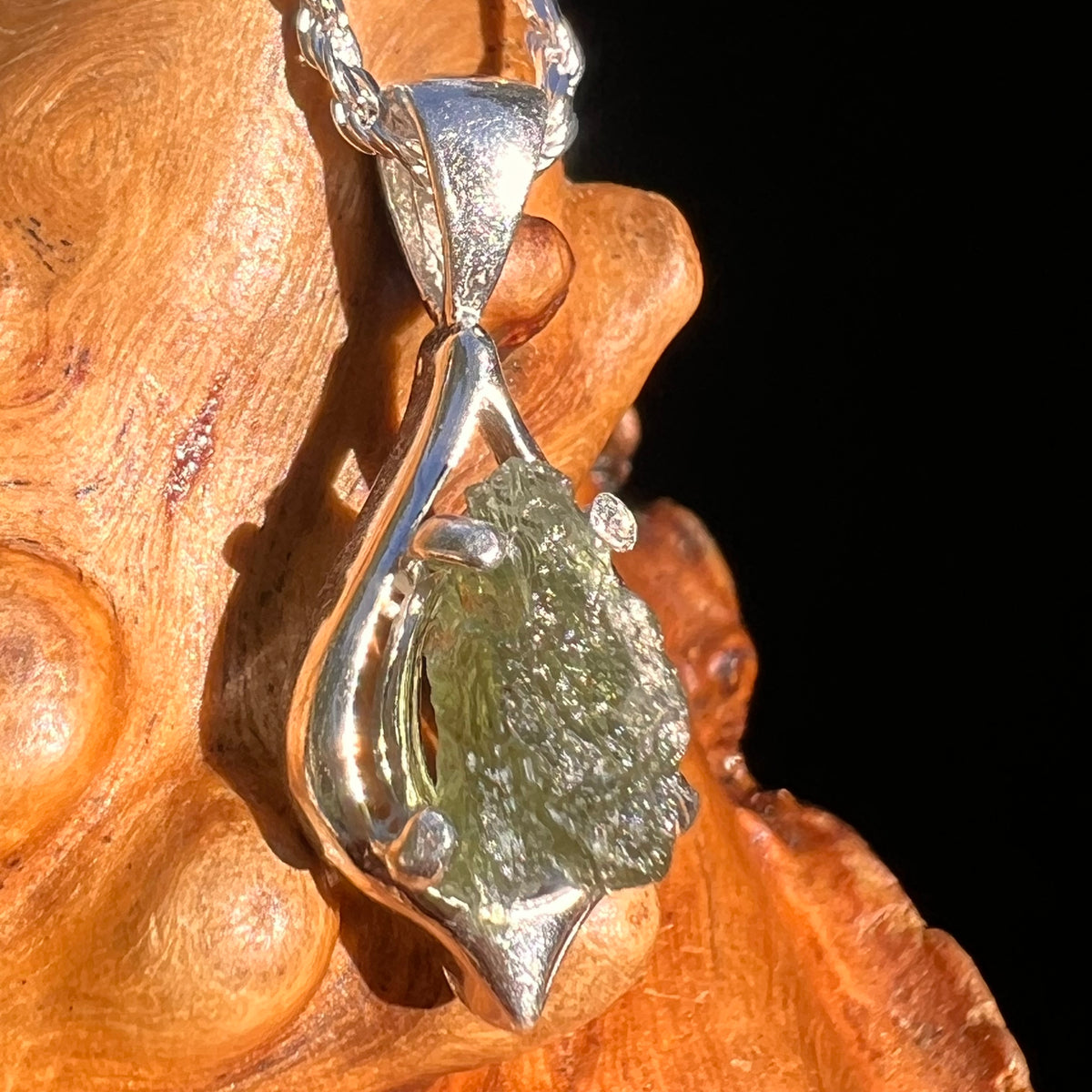Raw Moldavite Pendant Sterling Silver #7496-Moldavite Life