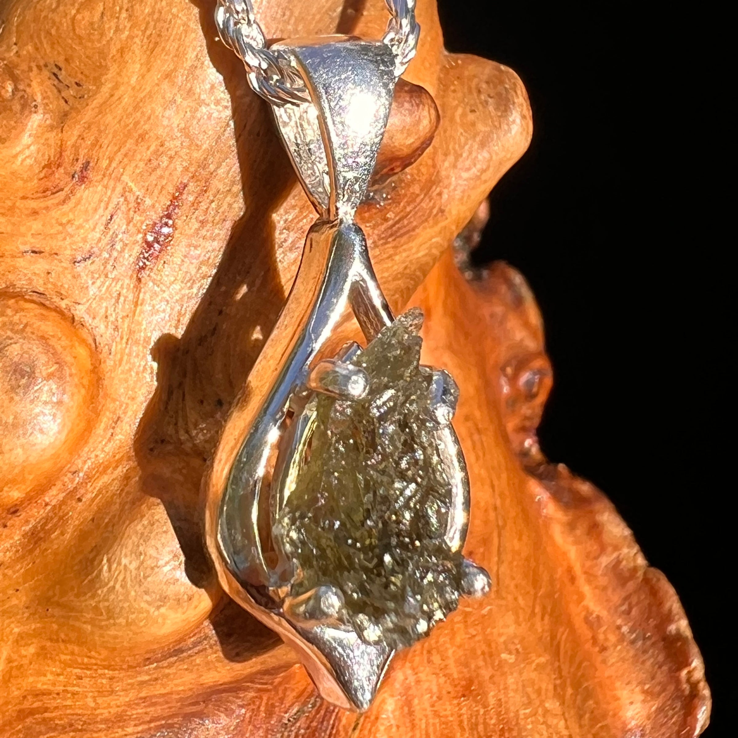 Raw Moldavite Pendant Sterling Silver #7497-Moldavite Life