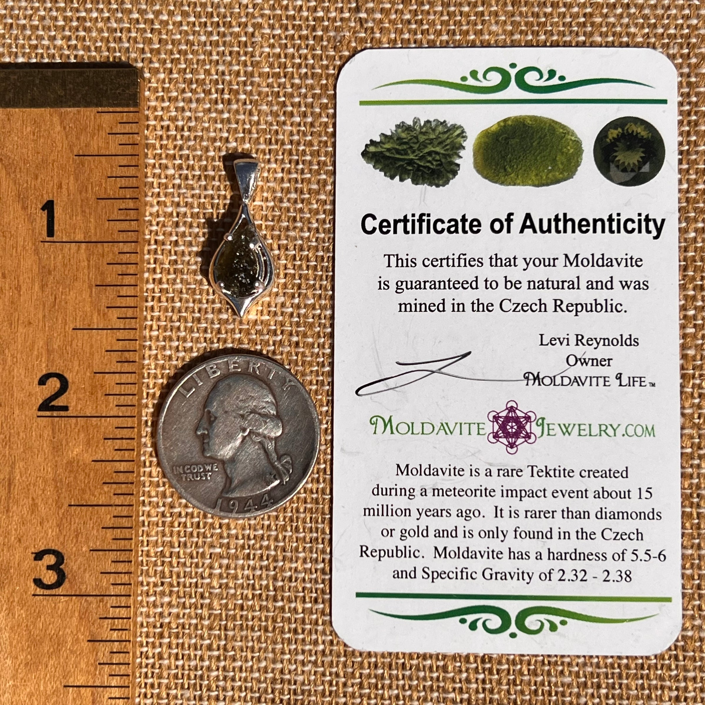 Raw Moldavite Pendant Sterling Silver #7497-Moldavite Life