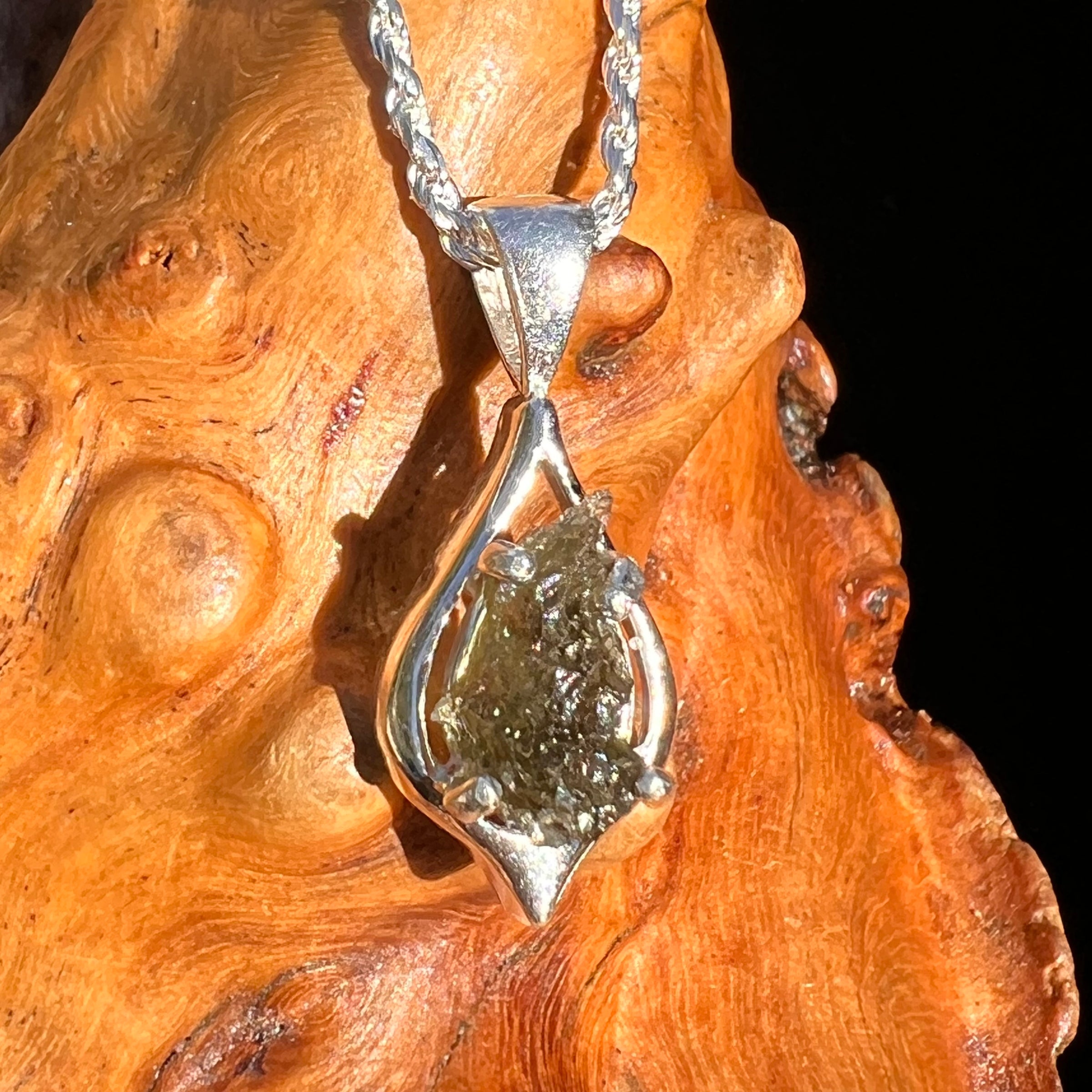 Raw Moldavite Pendant Sterling Silver #7497-Moldavite Life