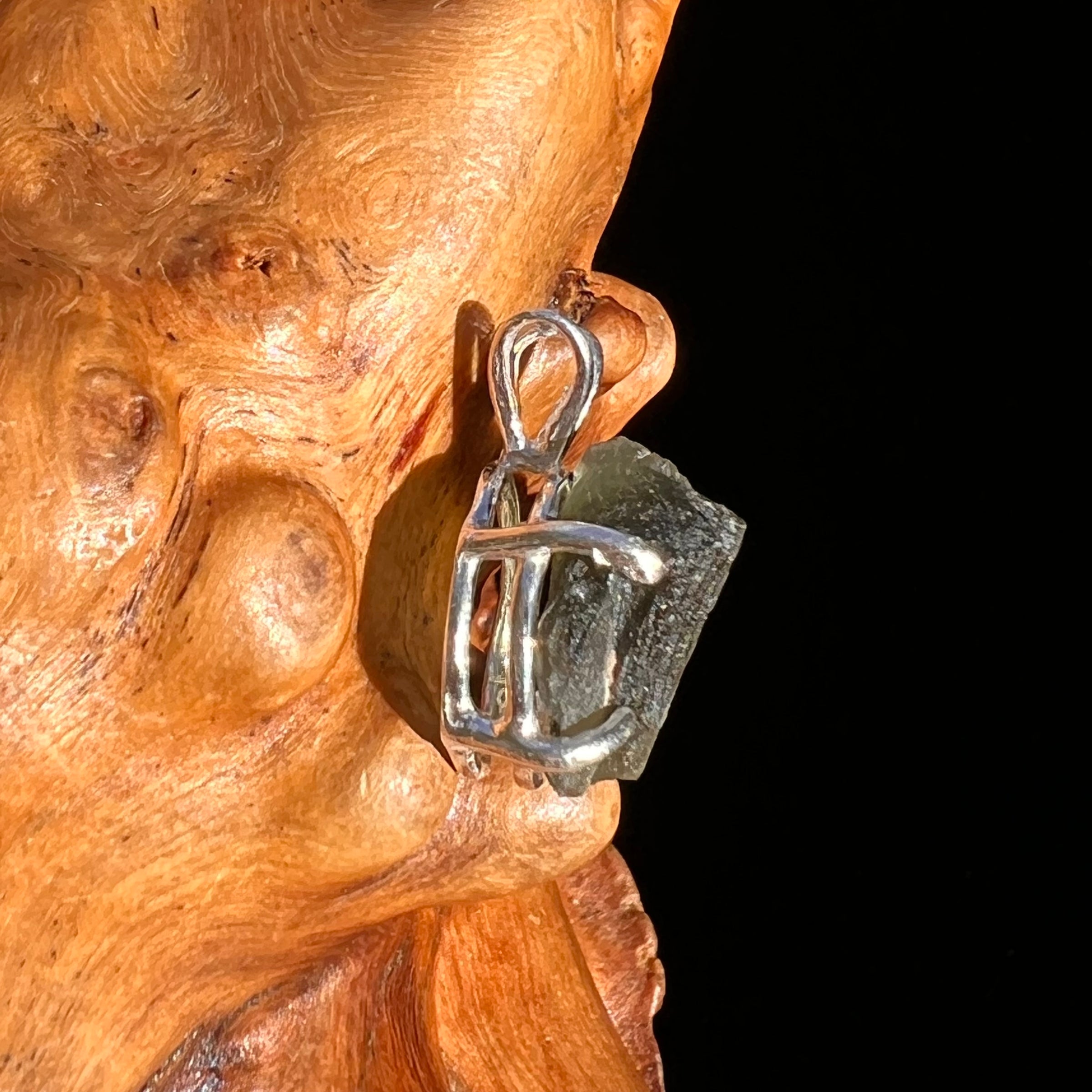 Raw Moldavite Pendant Sterling Silver #7498-Moldavite Life