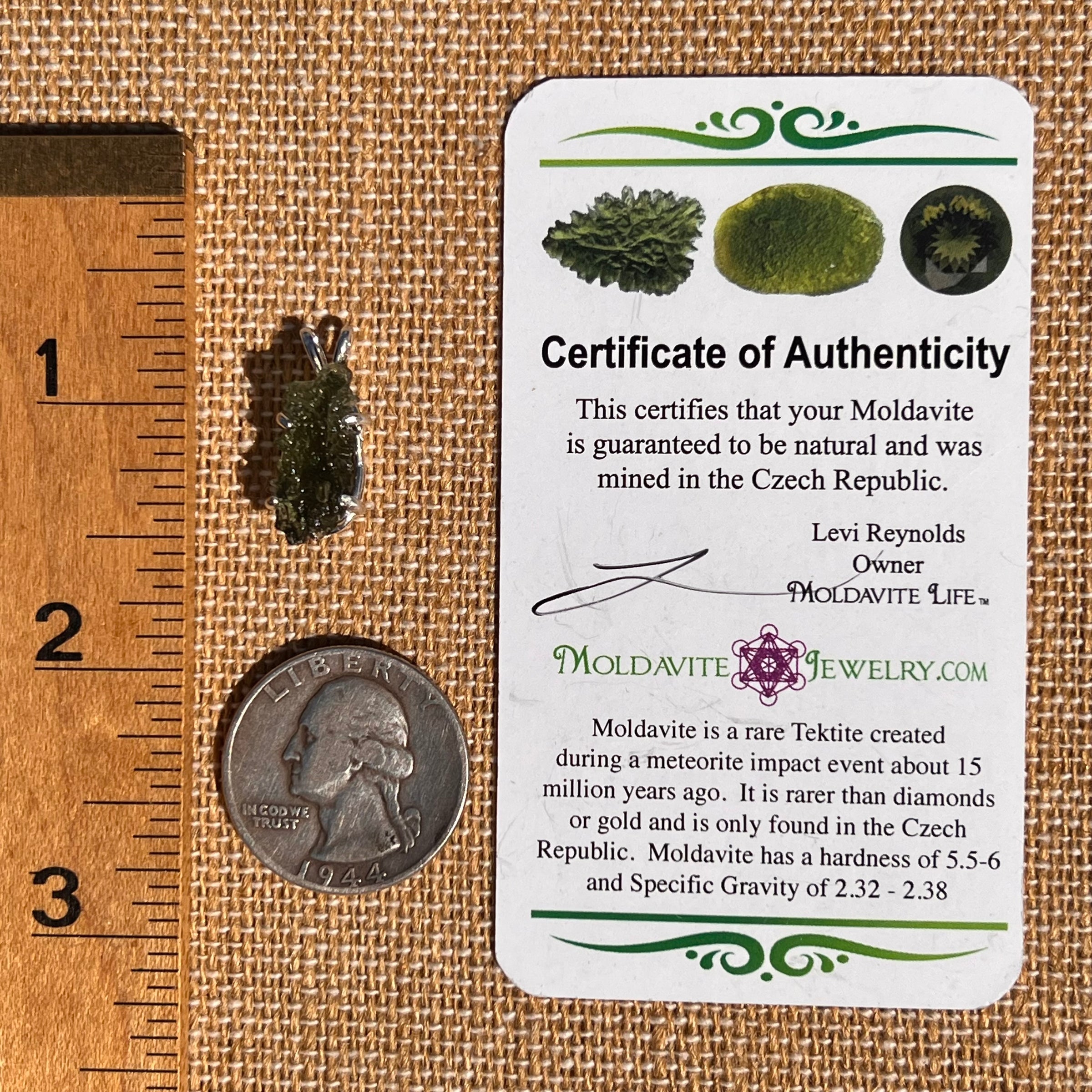 Raw Moldavite Pendant Sterling Silver #7499-Moldavite Life
