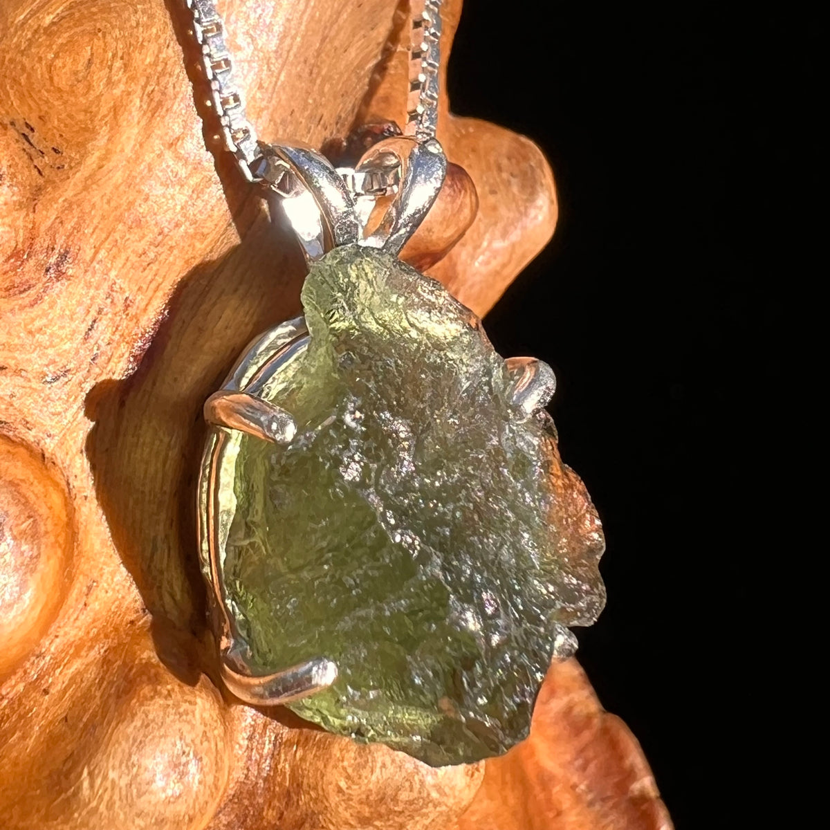 Raw Moldavite Pendant Sterling Silver #7501-Moldavite Life