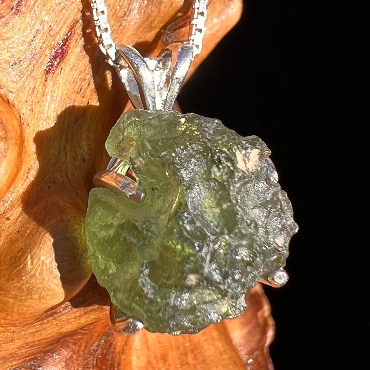 Raw Moldavite Pendant Sterling Silver #7502-Moldavite Life
