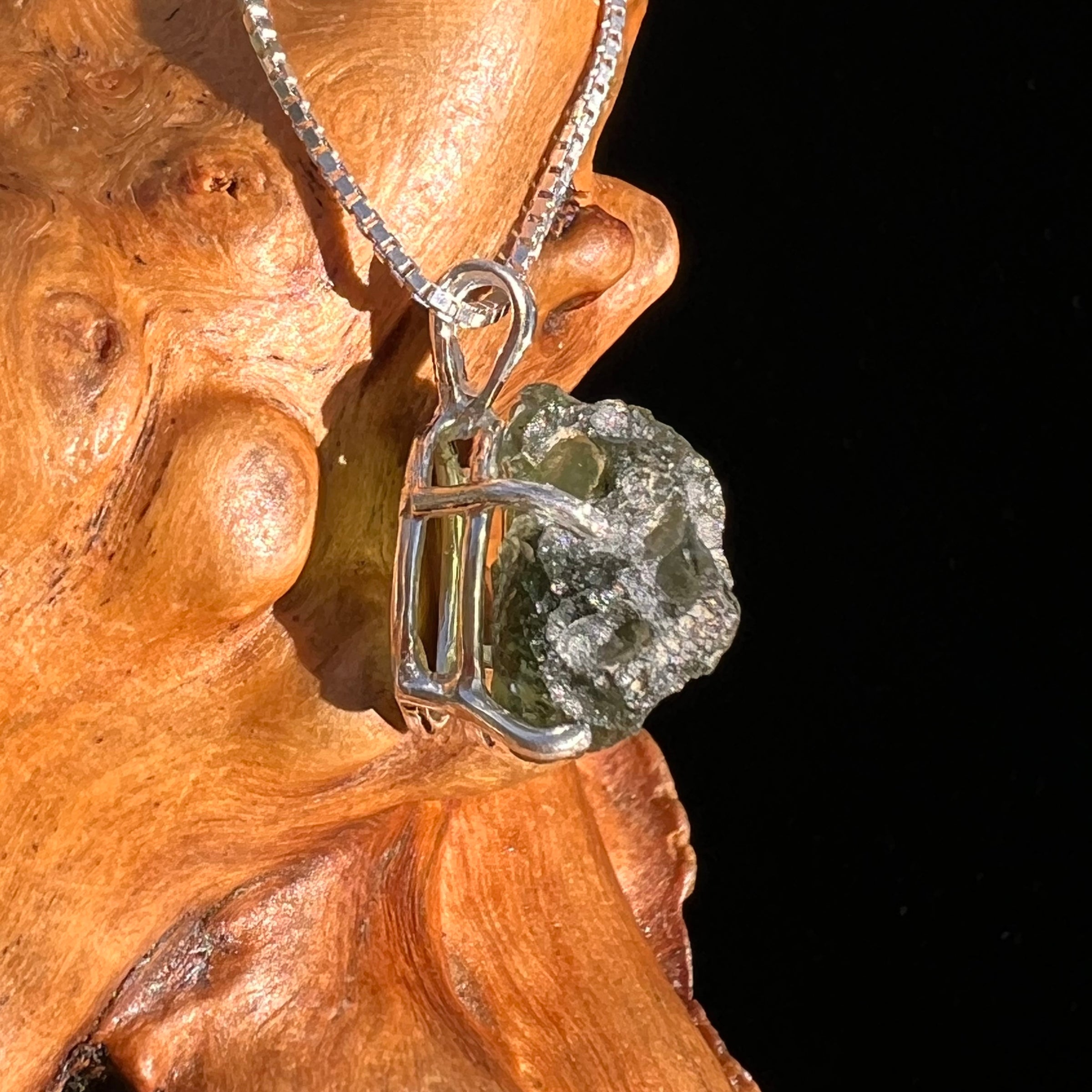 Raw Moldavite Pendant Sterling Silver #7502-Moldavite Life