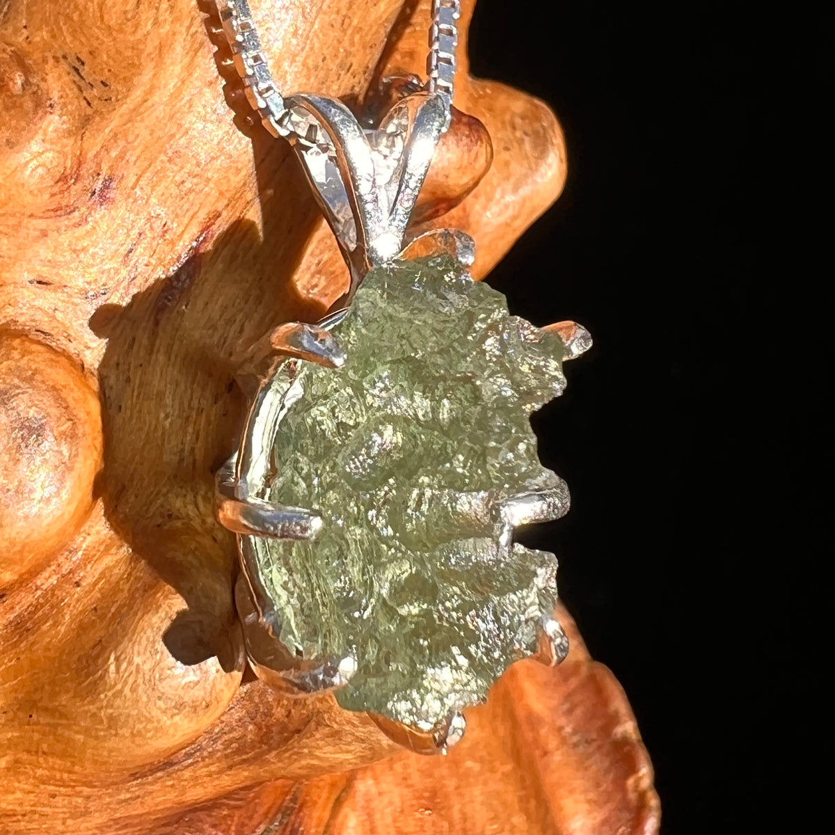 Raw Moldavite Pendant Sterling Silver #7503-Moldavite Life