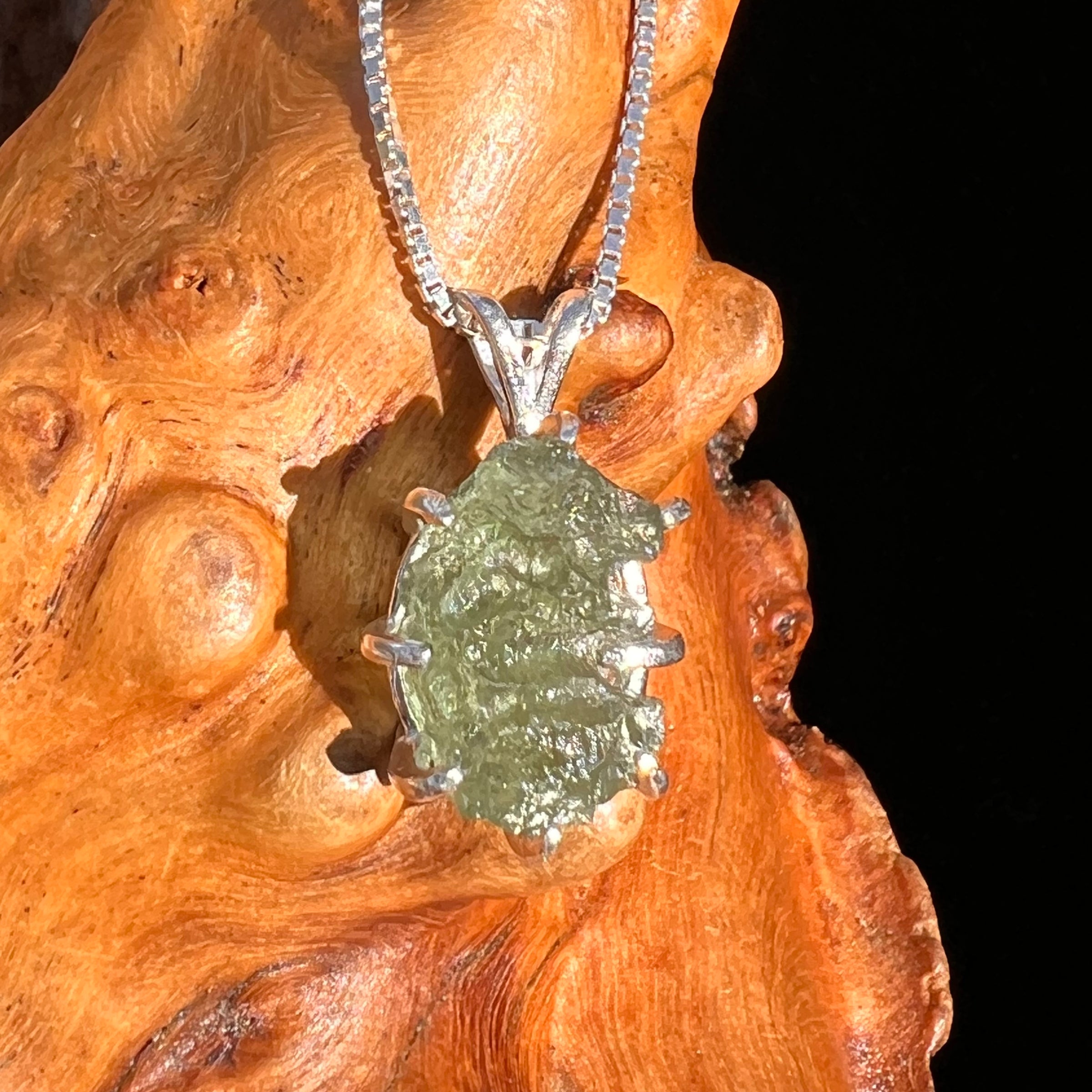 Raw Moldavite Pendant Sterling Silver #7503-Moldavite Life