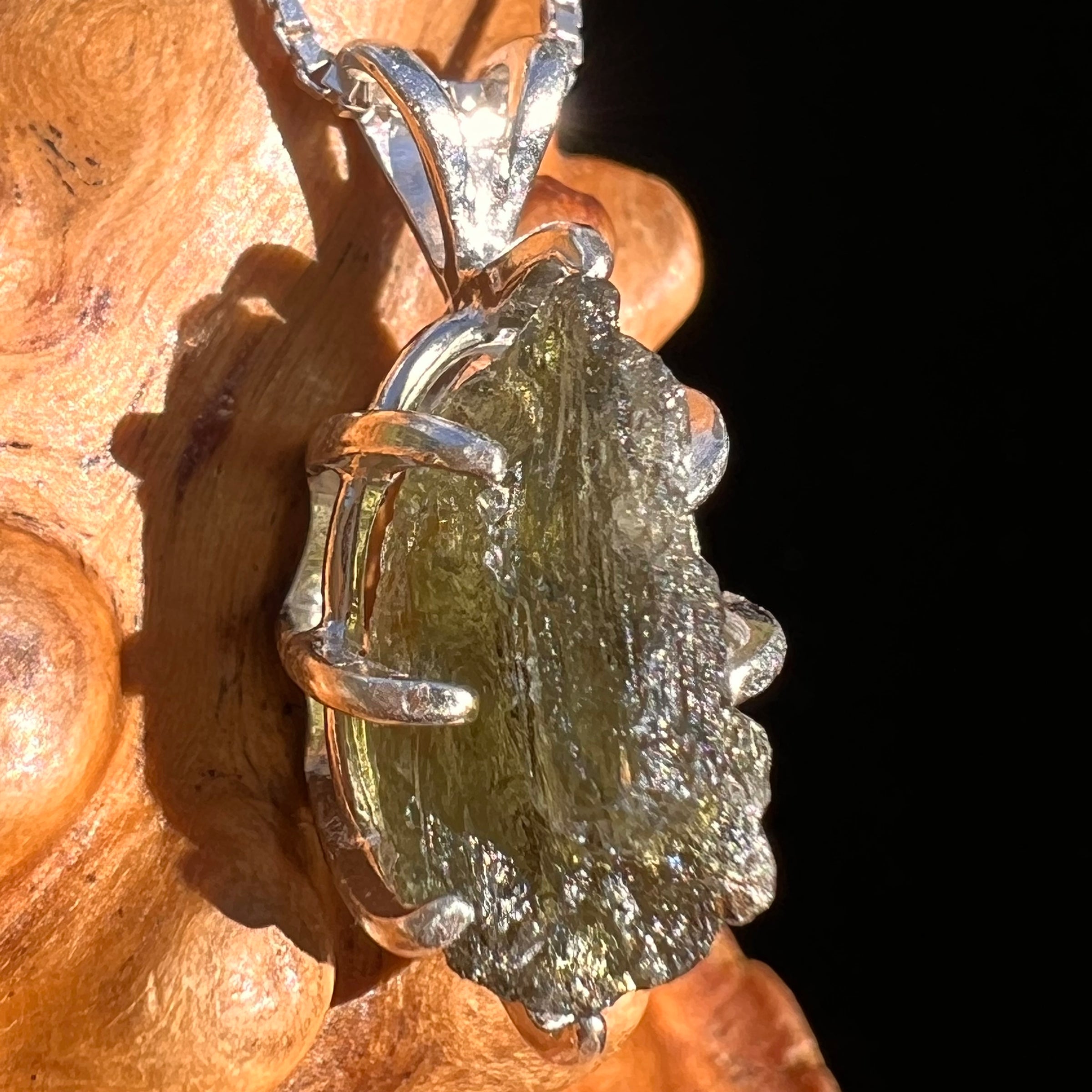 Raw Moldavite Pendant Sterling Silver #7504-Moldavite Life