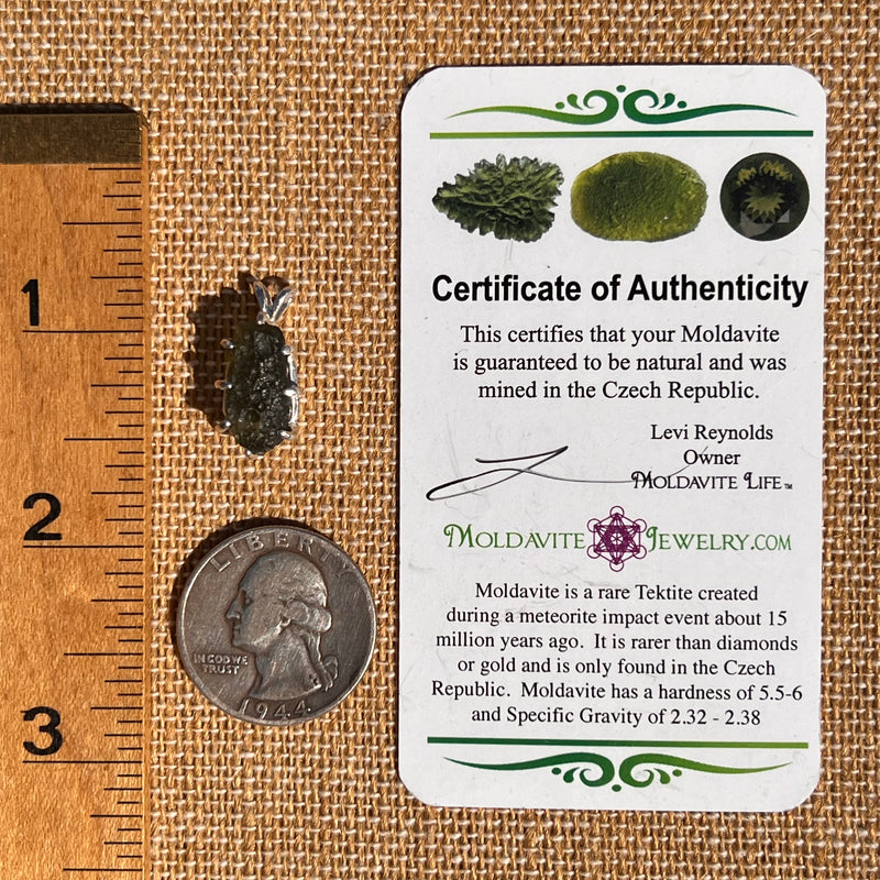 Raw Moldavite Pendant Sterling Silver #7506-Moldavite Life