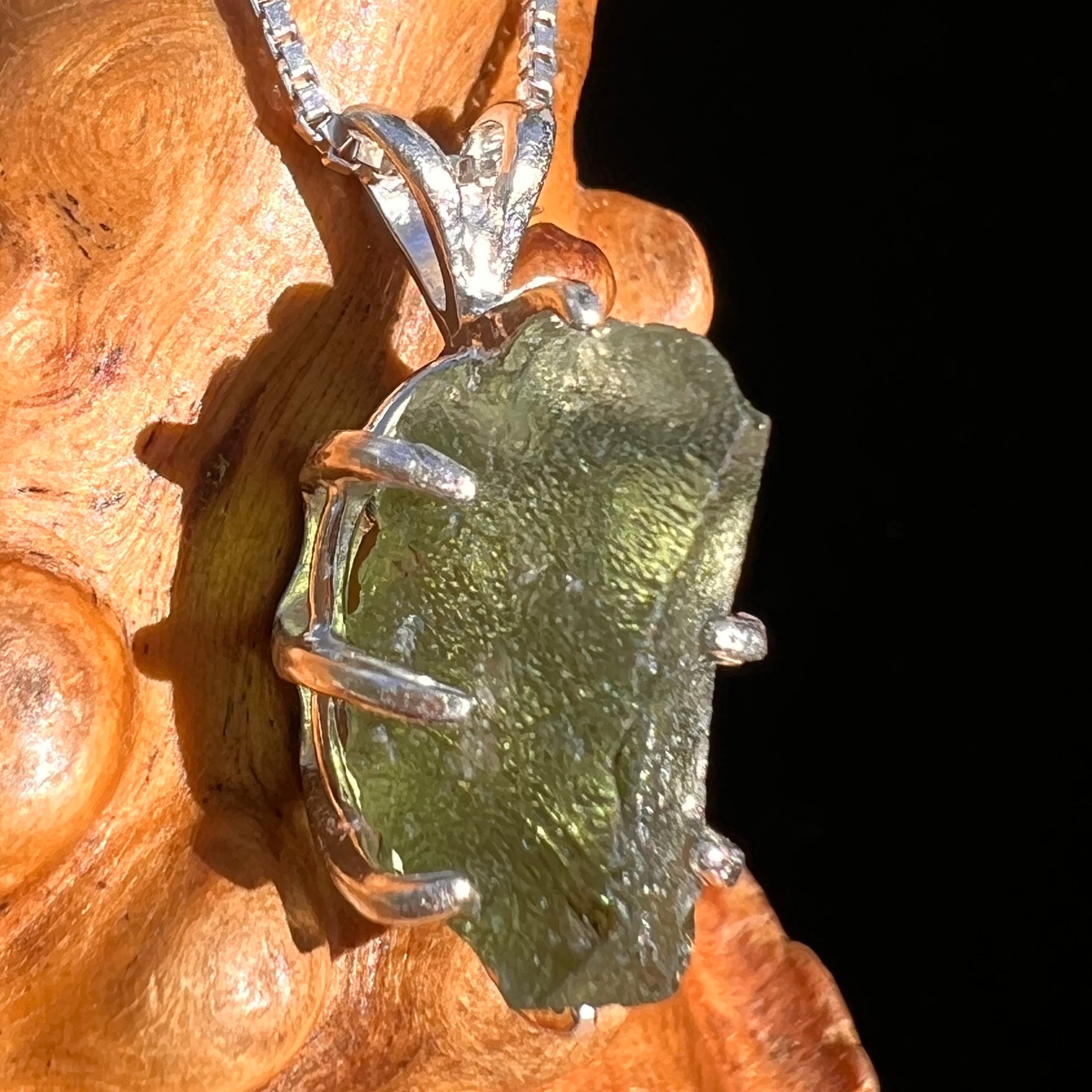 Raw Moldavite Pendant Sterling Silver #7507-Moldavite Life