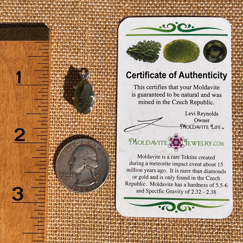 Raw Moldavite Pendant Sterling Silver #7507-Moldavite Life