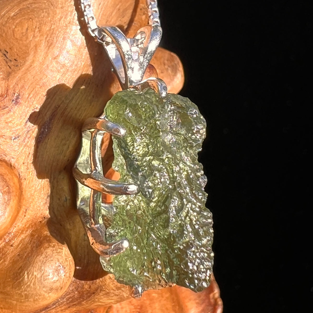 Raw Moldavite Pendant Sterling Silver #7508-Moldavite Life