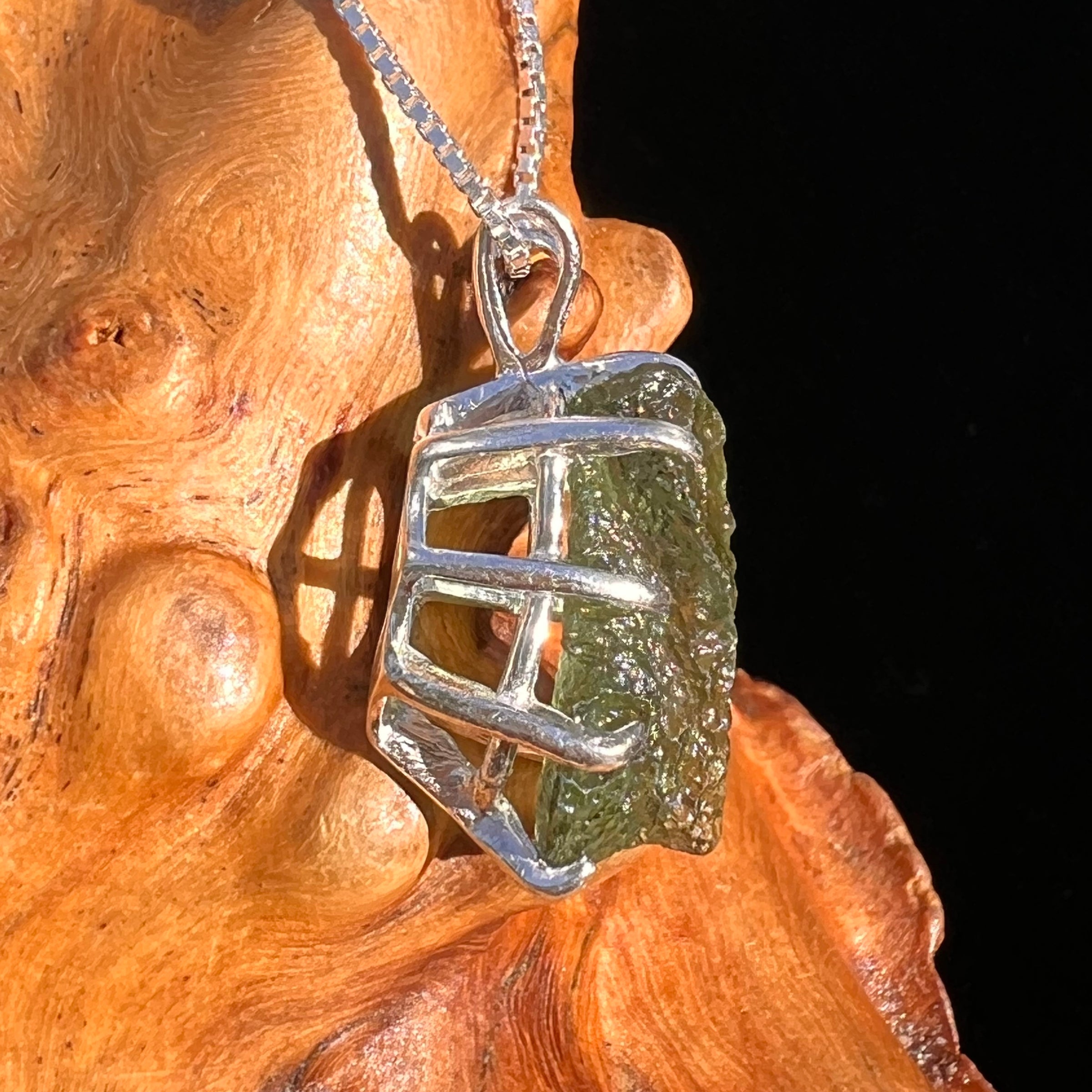 Raw Moldavite Pendant Sterling Silver #7508-Moldavite Life