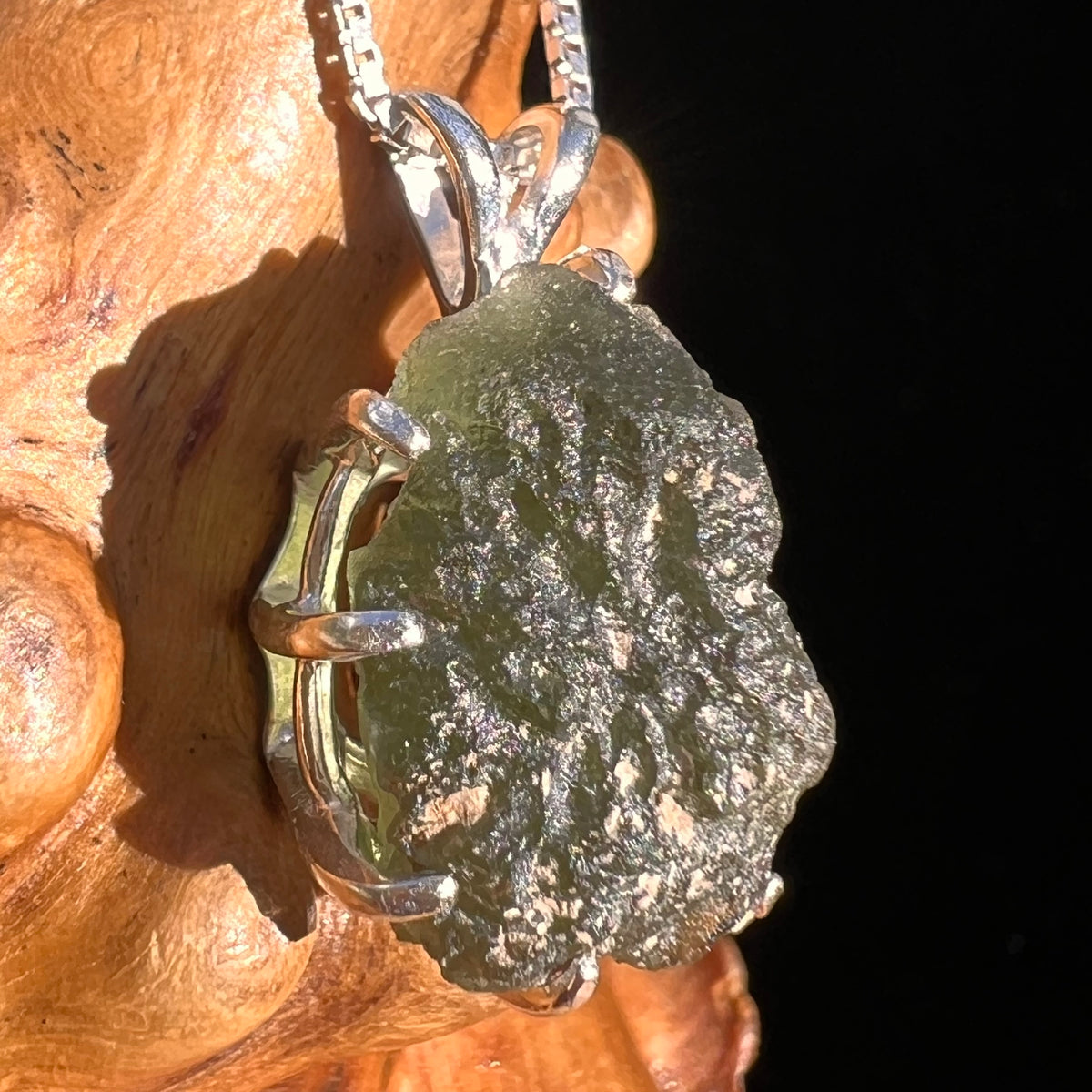 Raw Moldavite Pendant Sterling Silver #7509-Moldavite Life