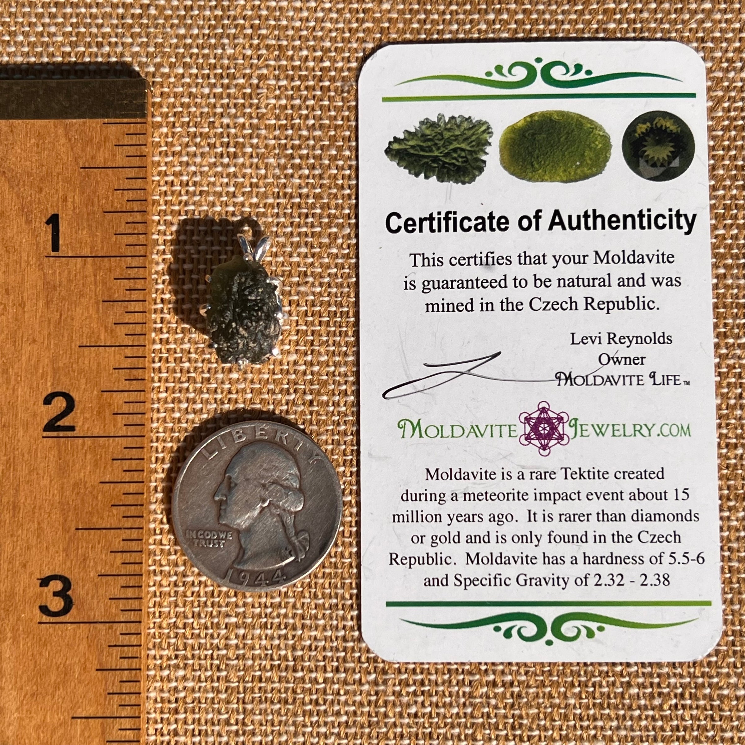 Raw Moldavite Pendant Sterling Silver #7509-Moldavite Life