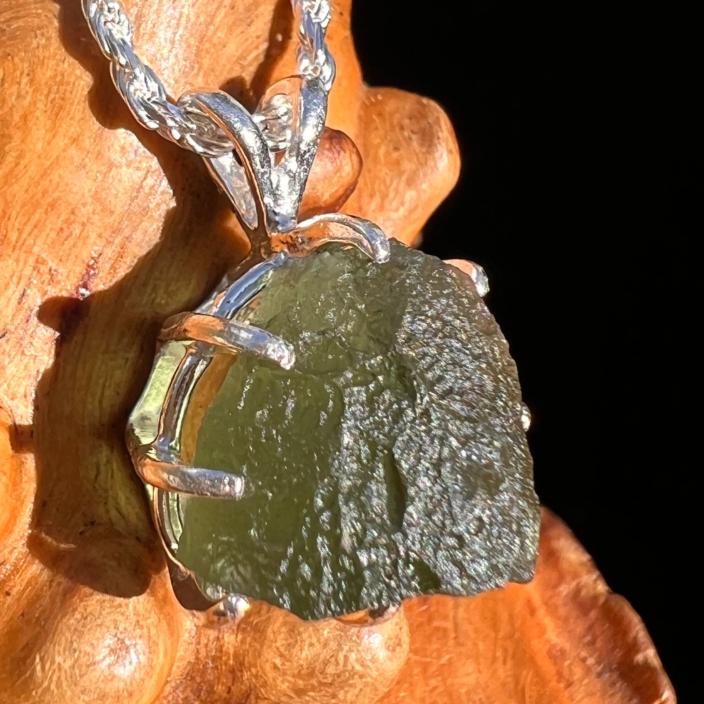 Raw Moldavite Pendant Sterling Silver #7510-Moldavite Life