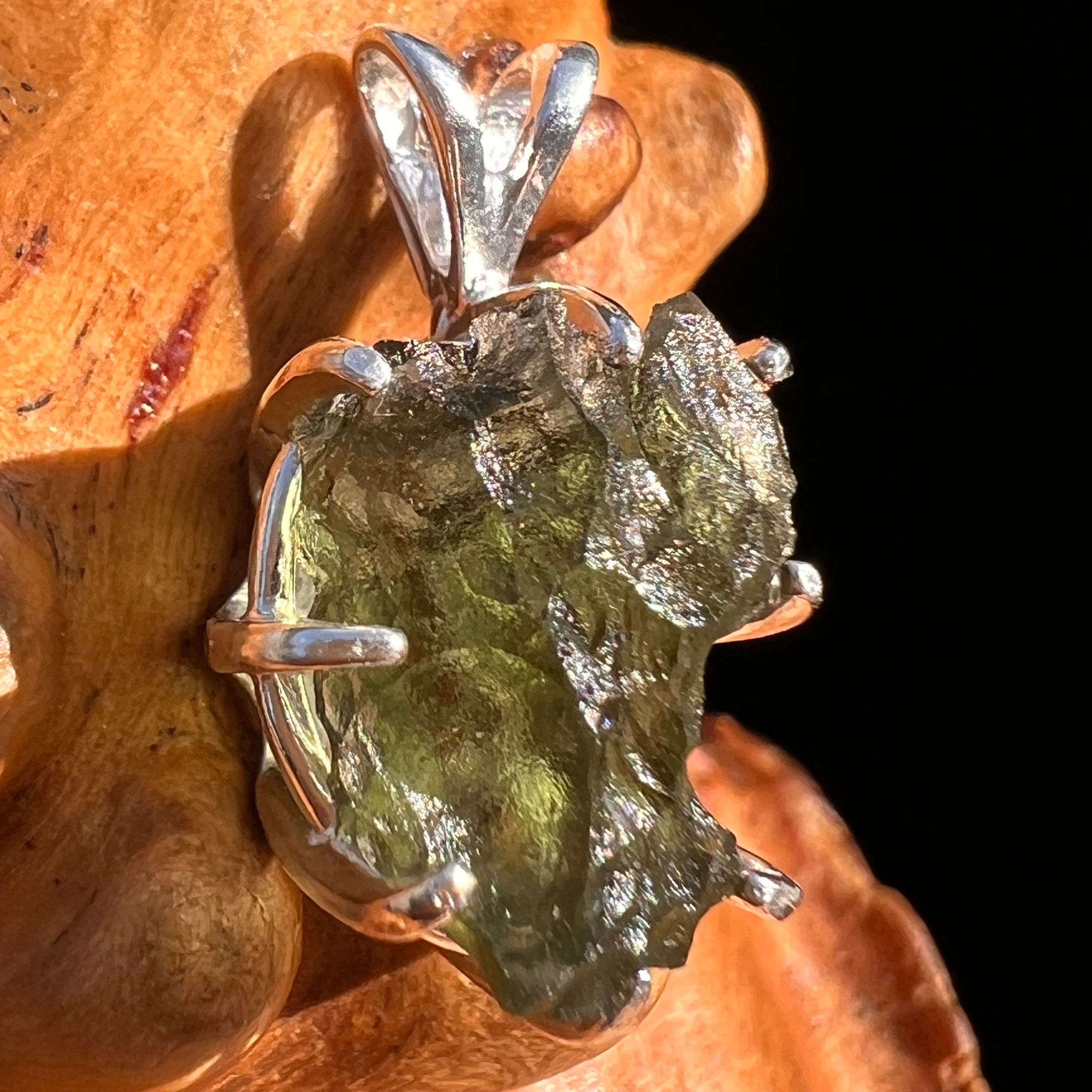 Raw Moldavite Pendant Sterling Silver #7552-Moldavite Life