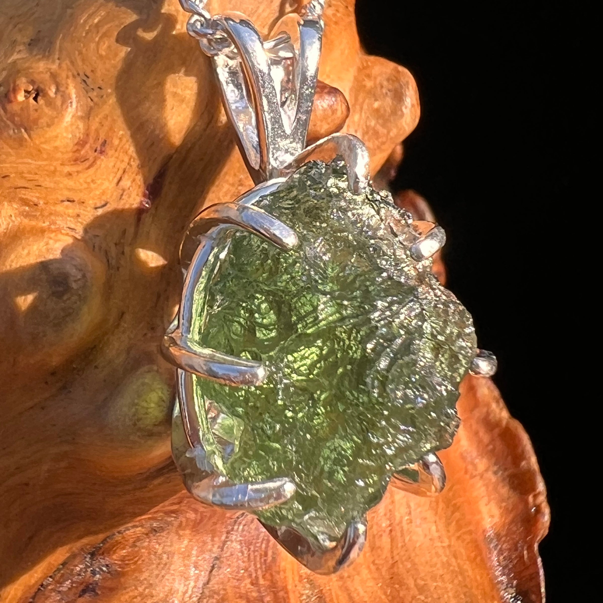 Raw Moldavite Pendant Sterling Silver #7553-Moldavite Life