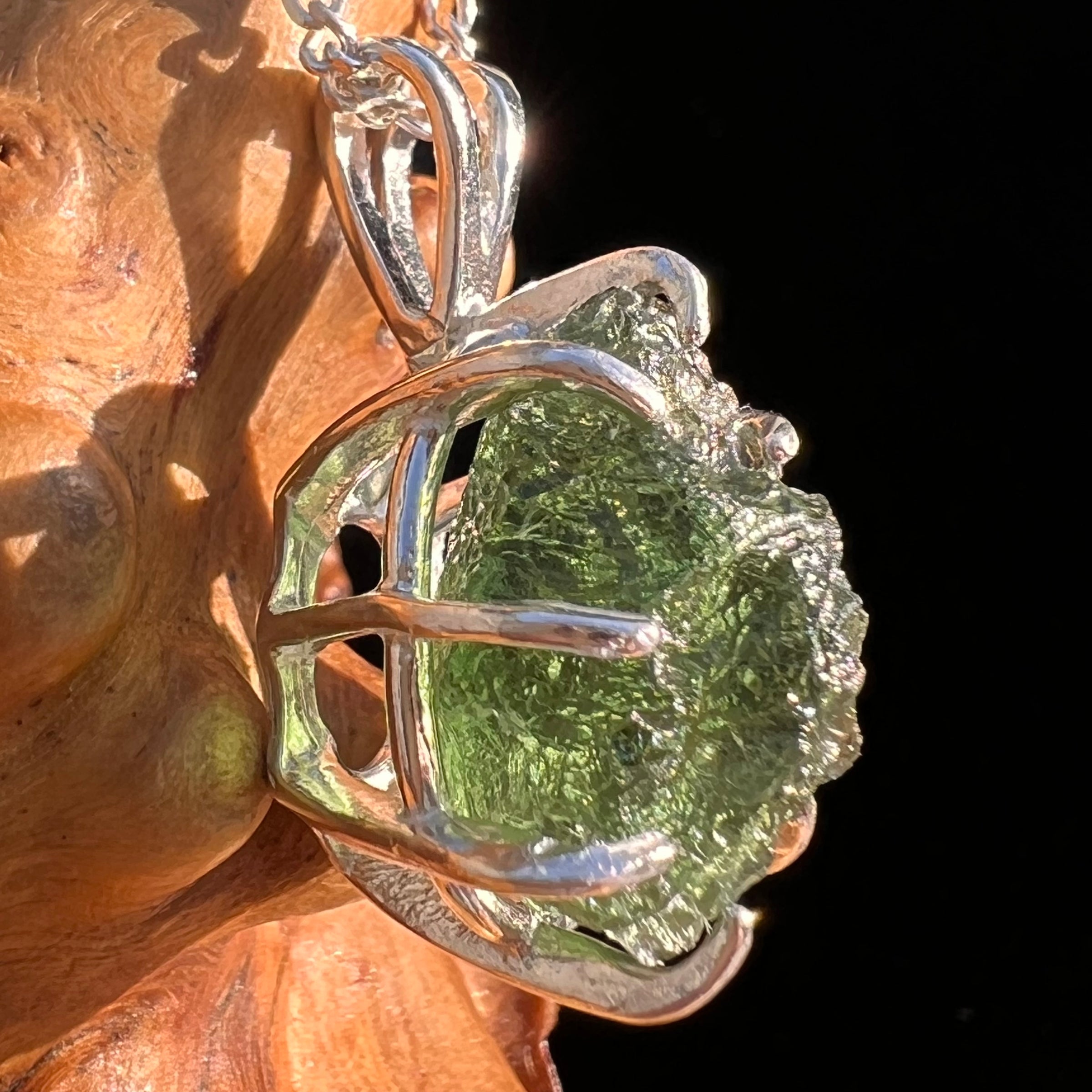Raw Moldavite Pendant Sterling Silver #7553-Moldavite Life