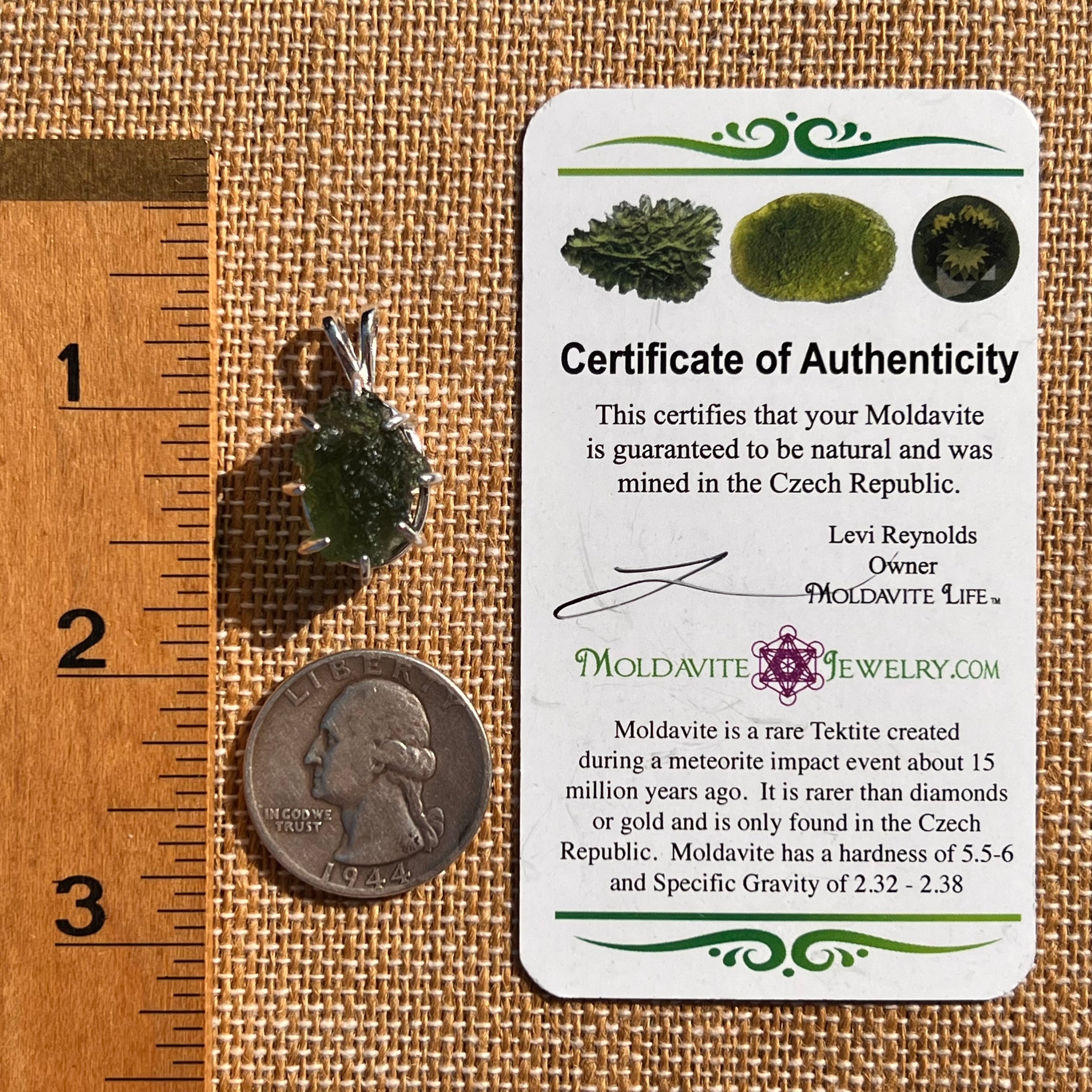 Raw Moldavite Pendant Sterling Silver #7553-Moldavite Life