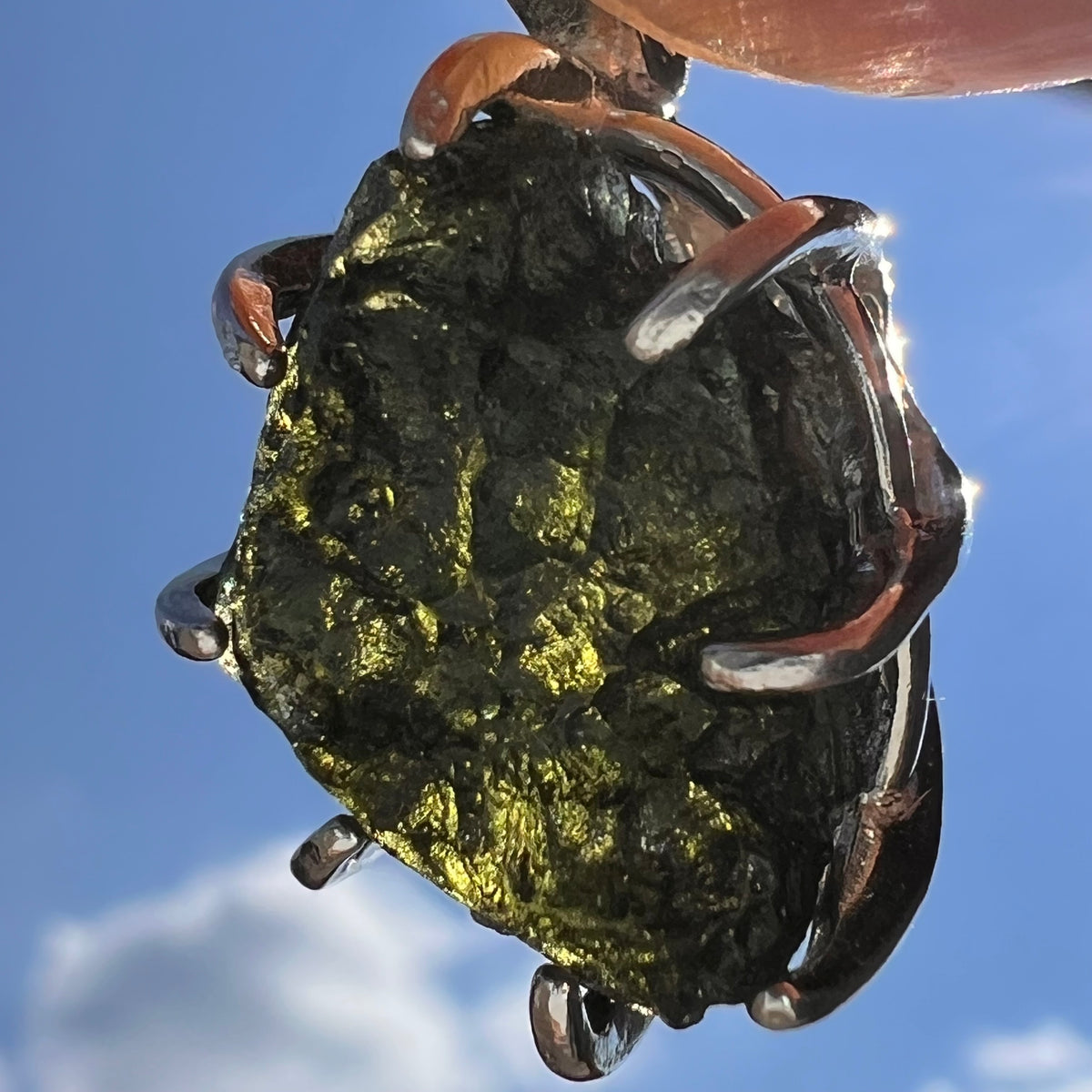 Raw Moldavite Pendant Sterling Silver #7554-Moldavite Life