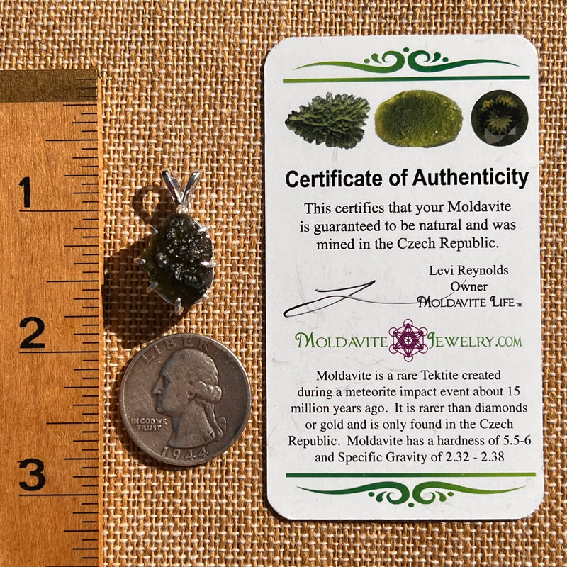 Raw Moldavite Pendant Sterling Silver #7554-Moldavite Life