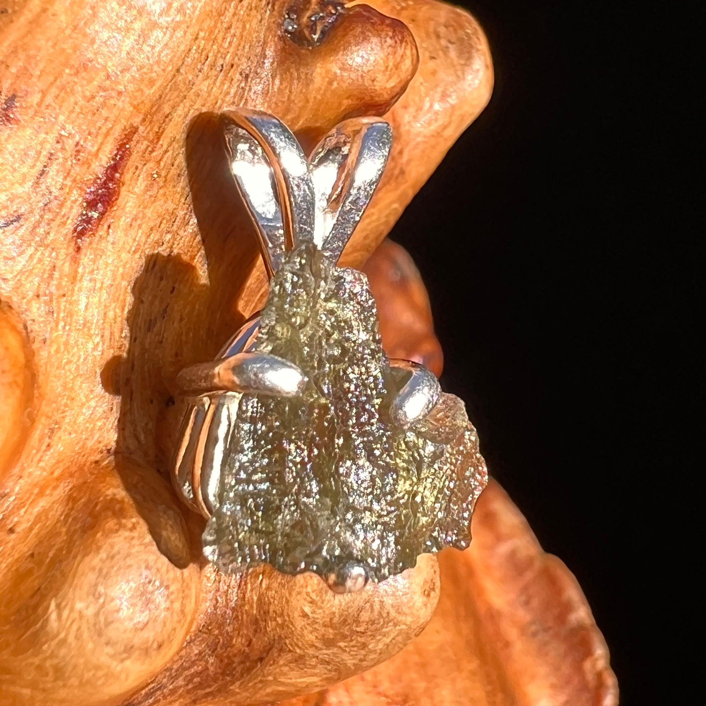 Raw Moldavite Pendant Sterling Silver #7560-Moldavite Life