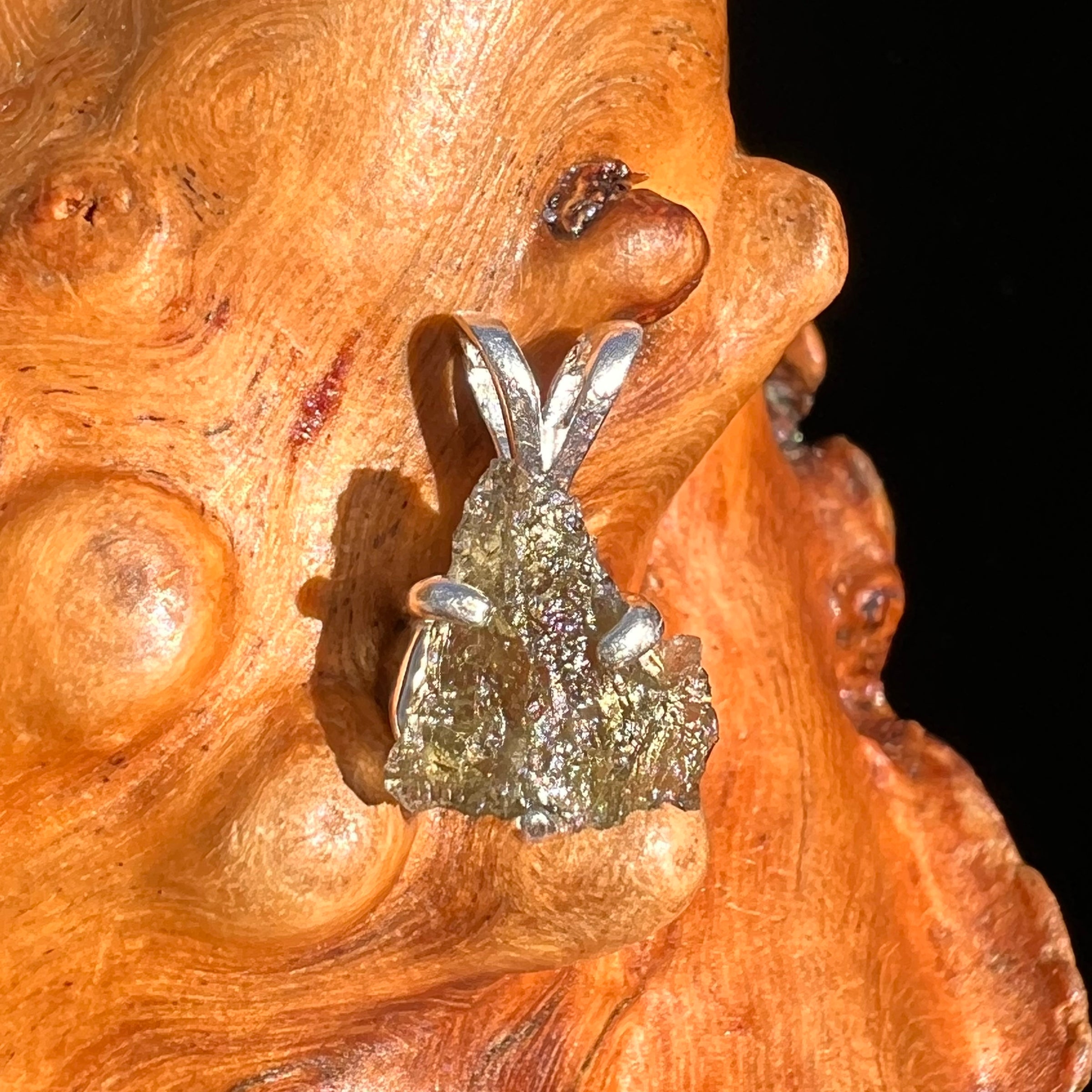 Raw Moldavite Pendant Sterling Silver #7560-Moldavite Life