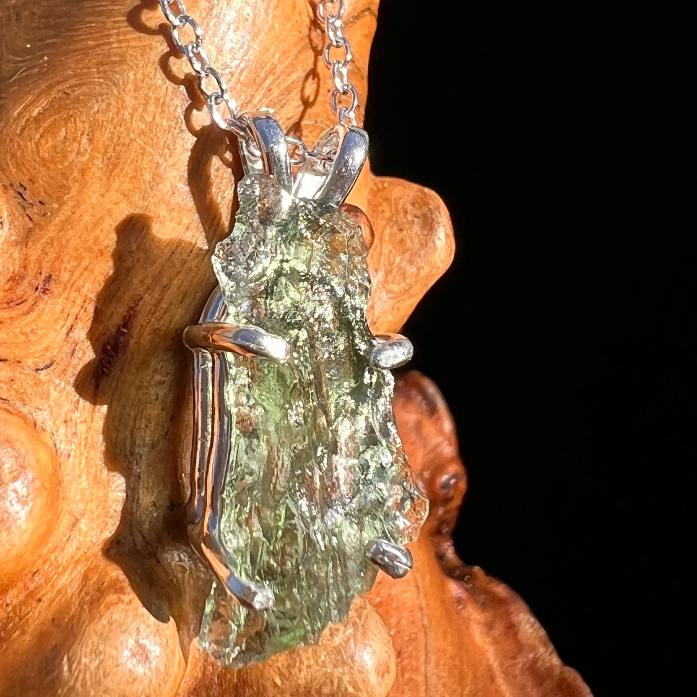 Raw Moldavite Pendant Sterling Silver #7574-Moldavite Life