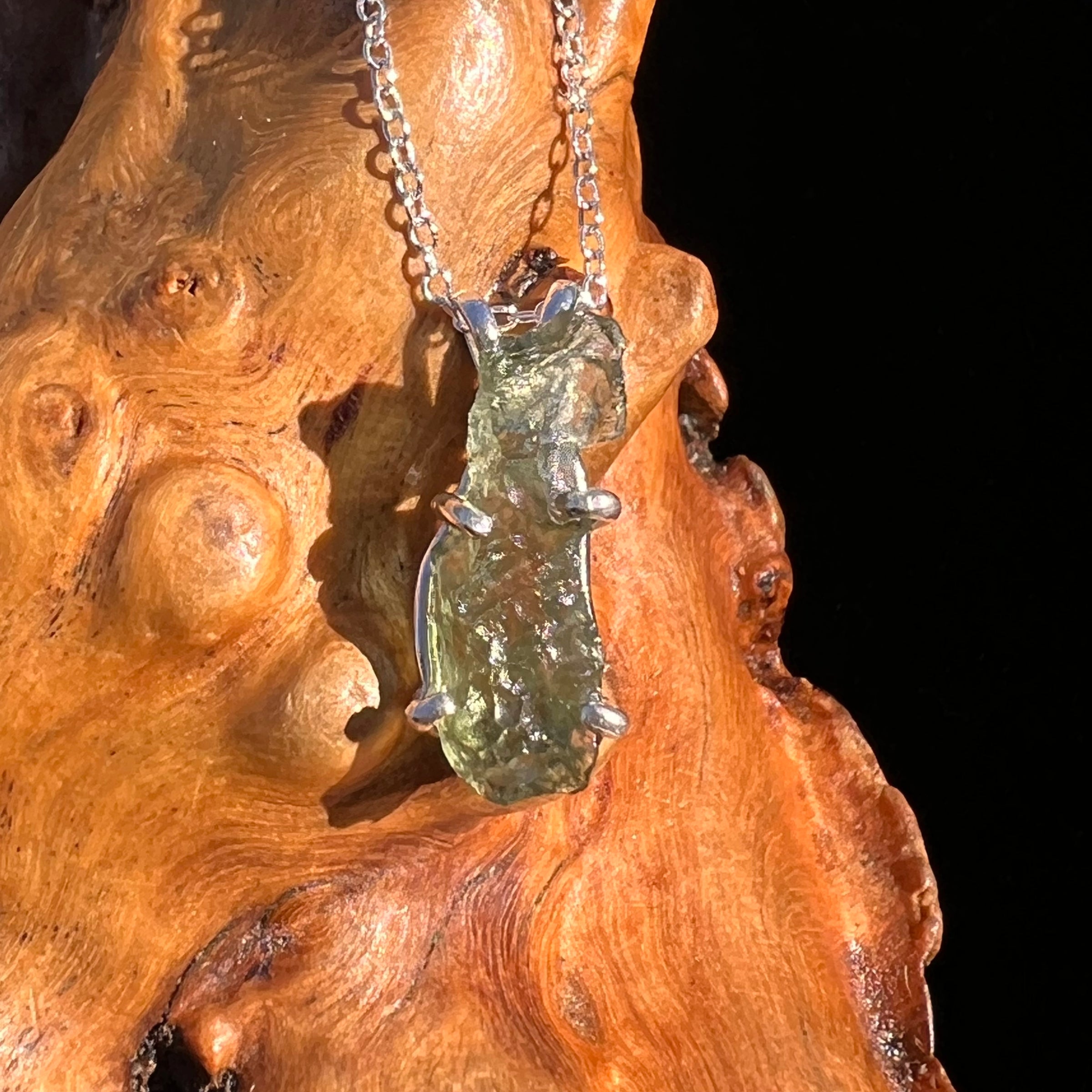 Raw Moldavite Pendant Sterling Silver #7576-Moldavite Life