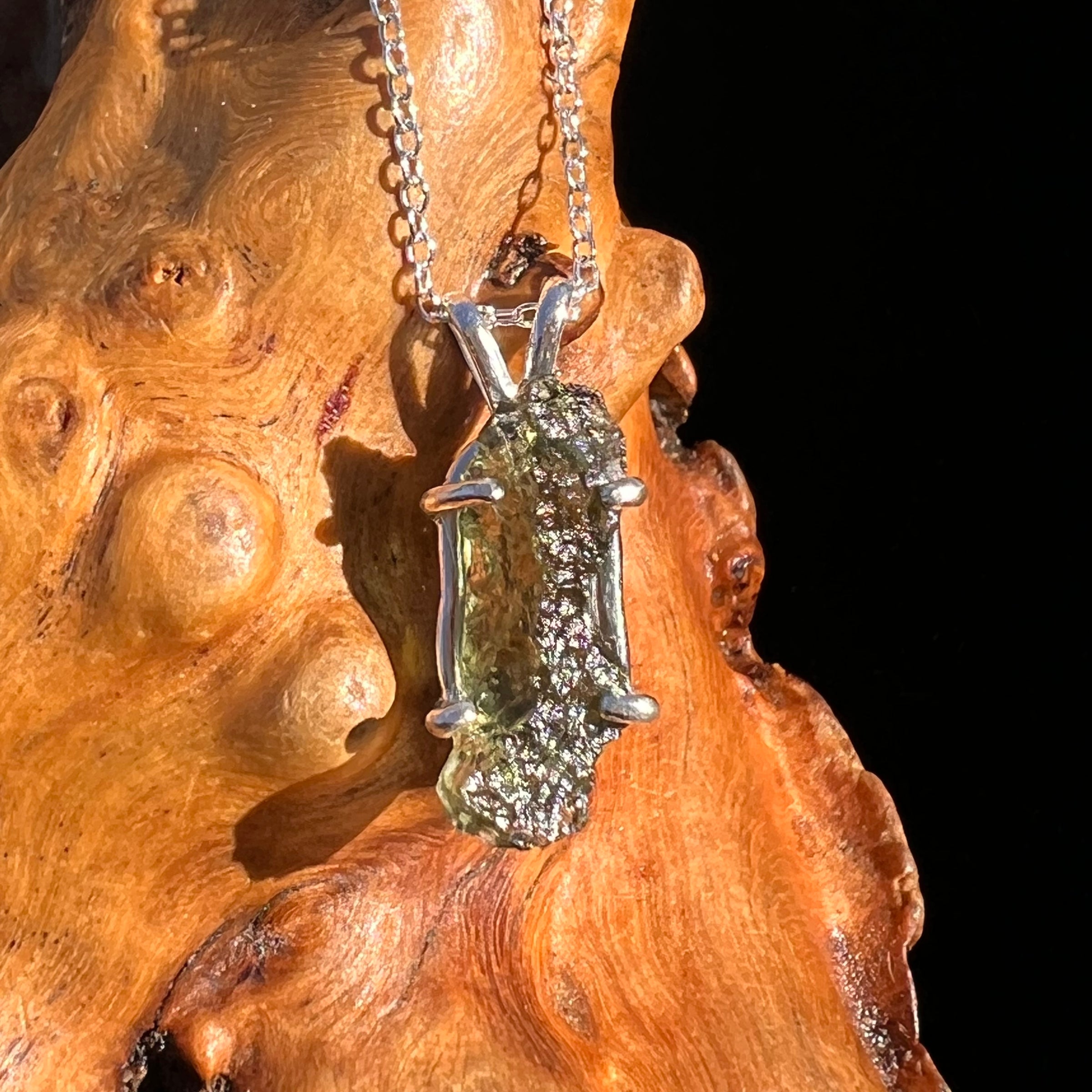 Raw Moldavite Pendant Sterling Silver #7577-Moldavite Life