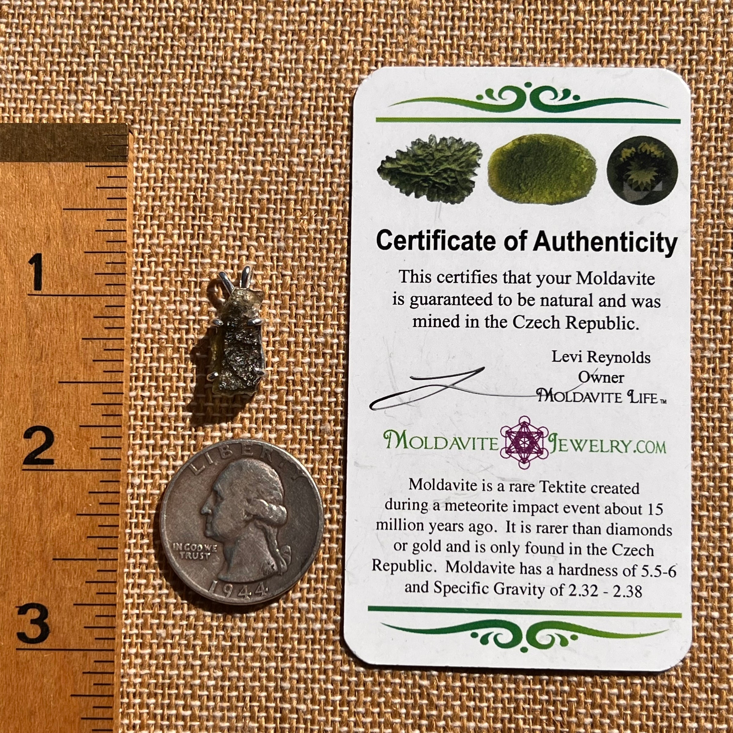 Raw Moldavite Pendant Sterling Silver #7578-Moldavite Life