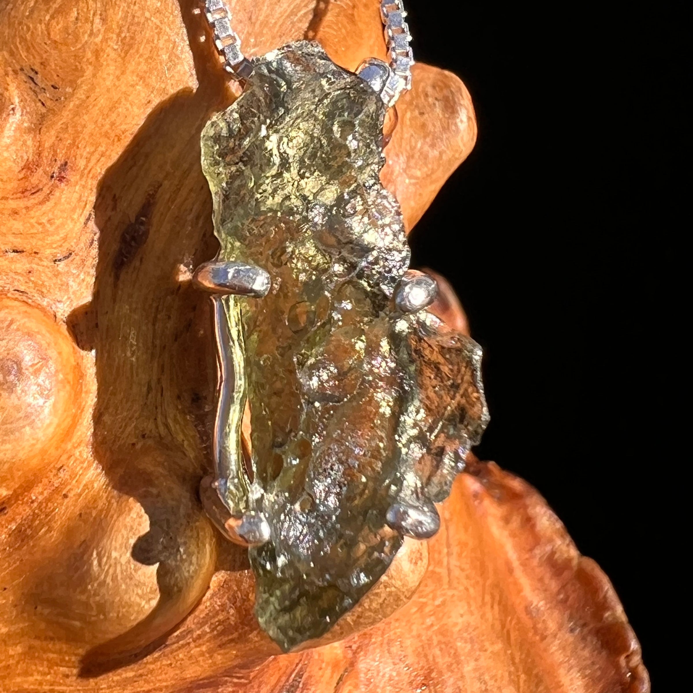 Raw Moldavite Pendant Sterling Silver #7579-Moldavite Life