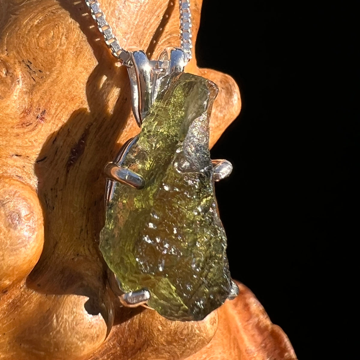 Raw Moldavite Pendant Sterling Silver #7580-Moldavite Life